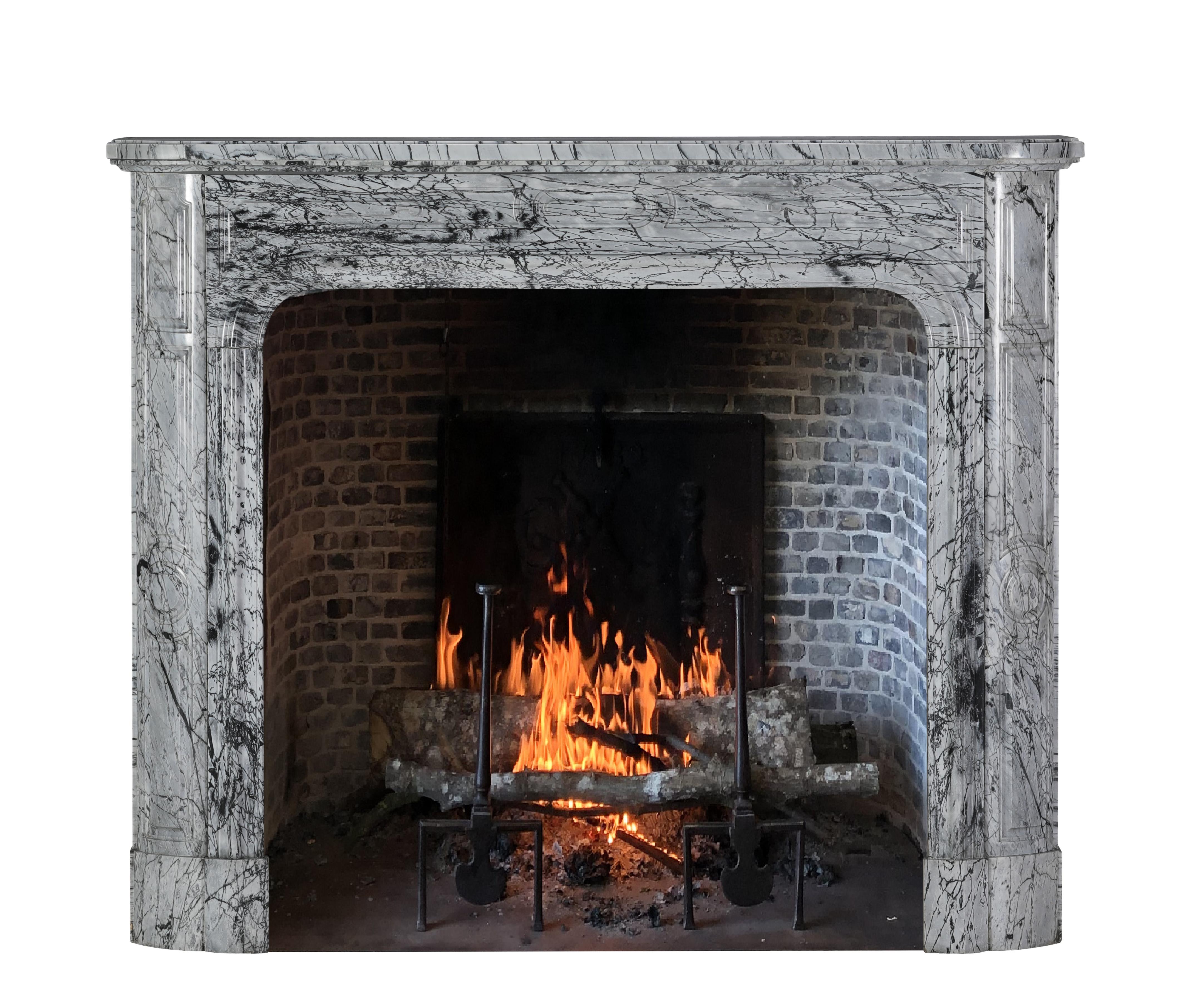 Hand-Carved 19th-Century Parisian Marble Fireplace in Bleu Fleuri  Authentic French Mantel For Sale