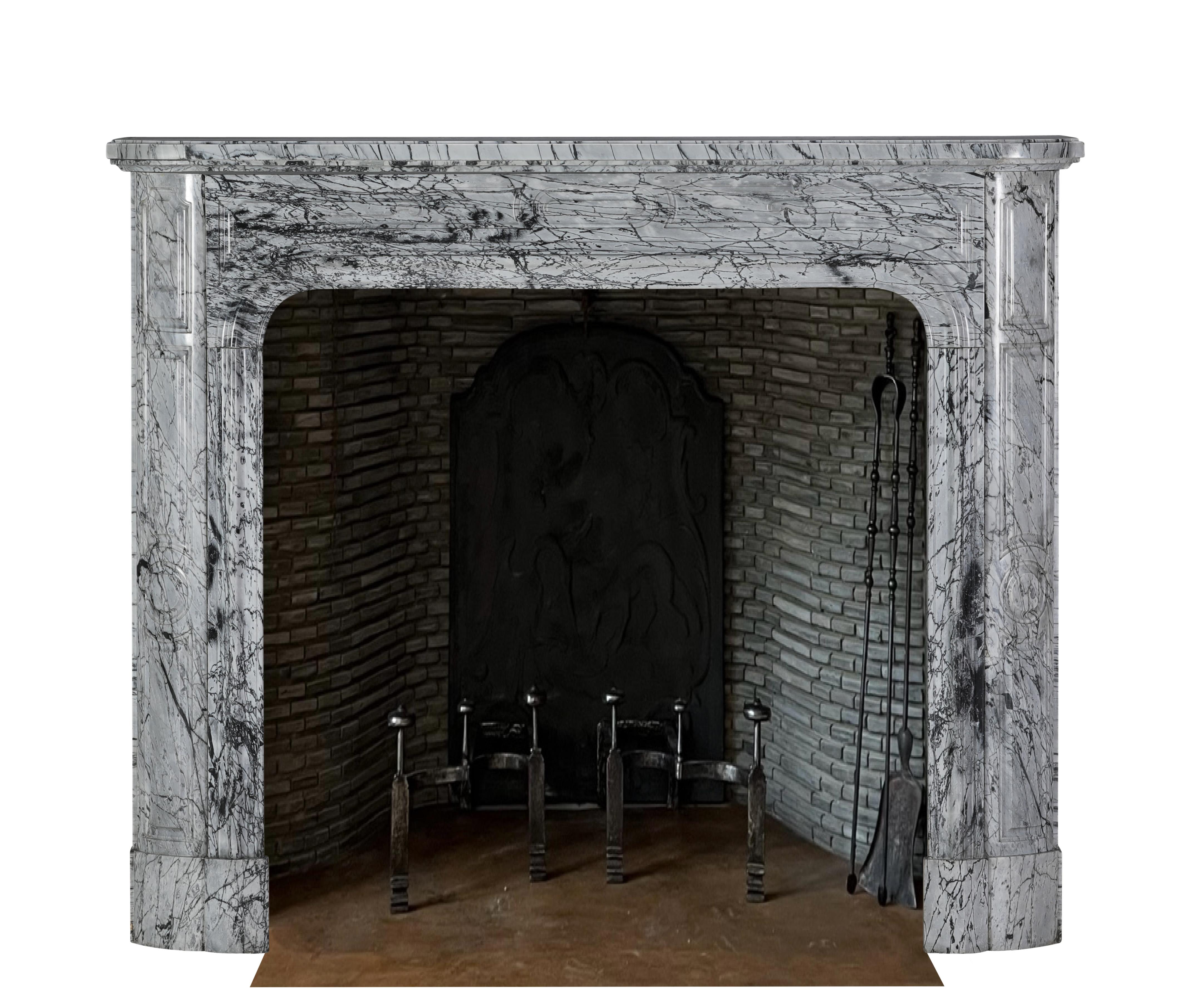19th Century 19th-Century Parisian Marble Fireplace in Bleu Fleuri  Authentic French Mantel For Sale