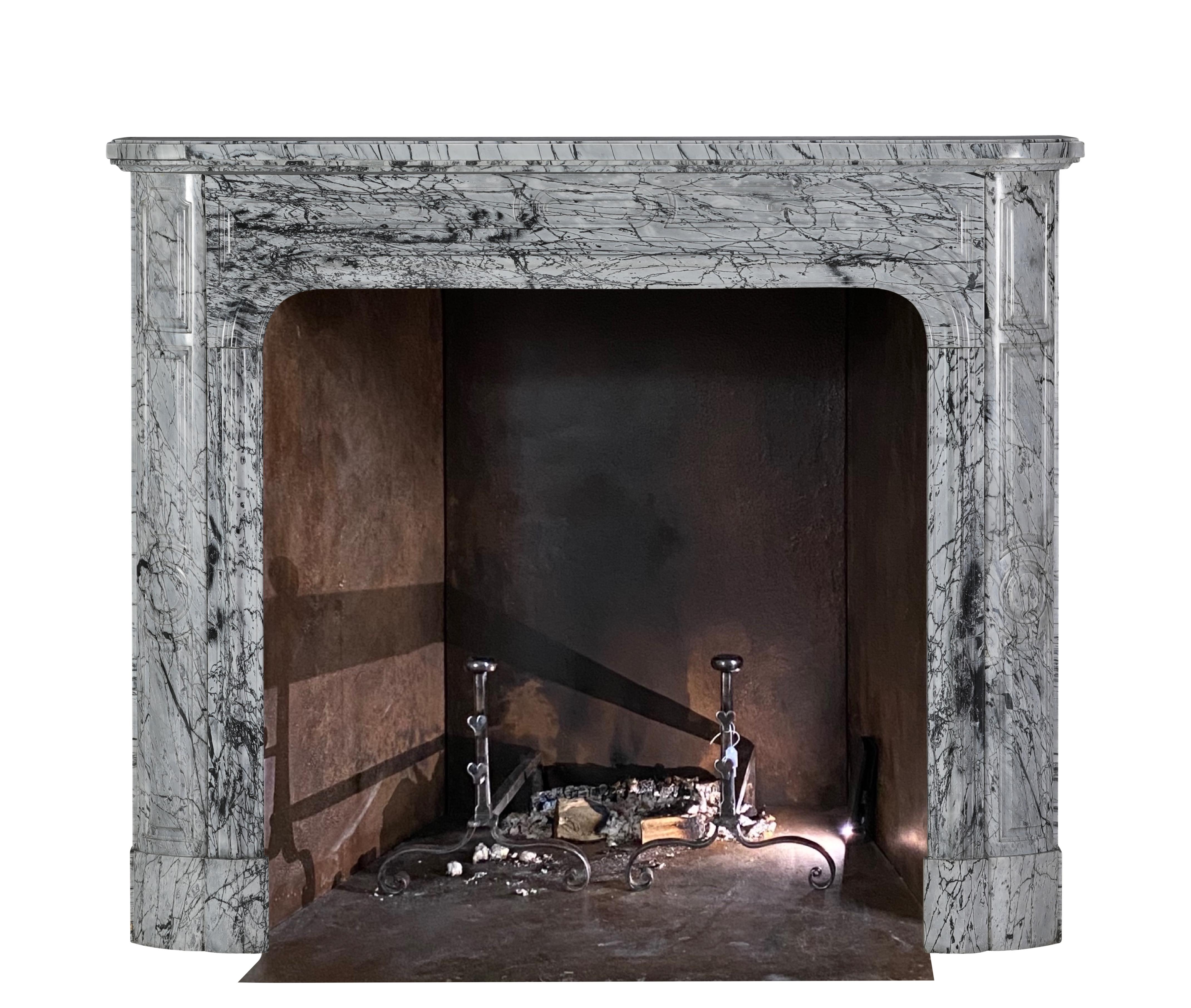 19th-Century Parisian Marble Fireplace in Bleu Fleuri  Authentic French Mantel For Sale 2