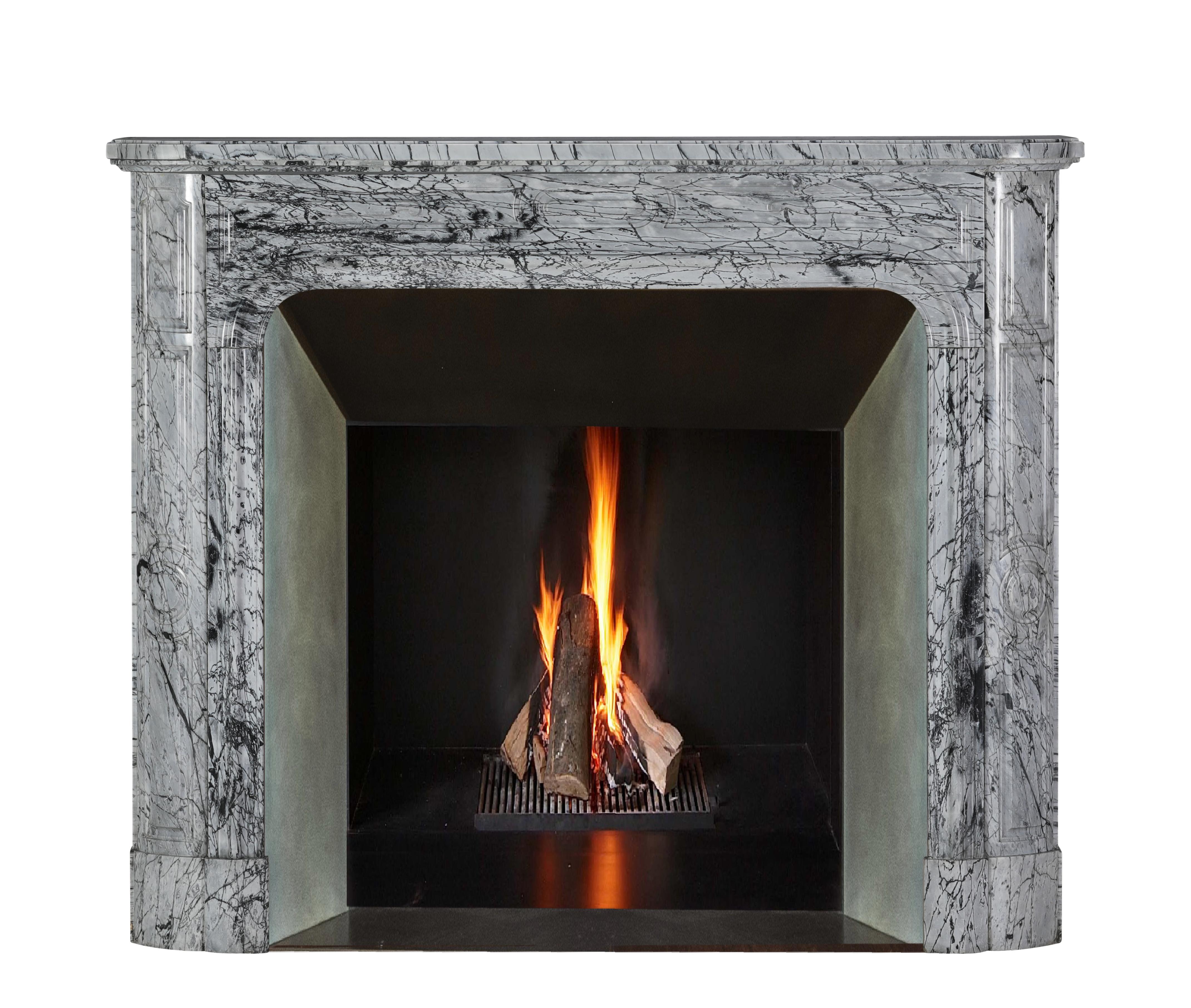 19th-Century Parisian Marble Fireplace in Bleu Fleuri  Authentic French Mantel For Sale 3
