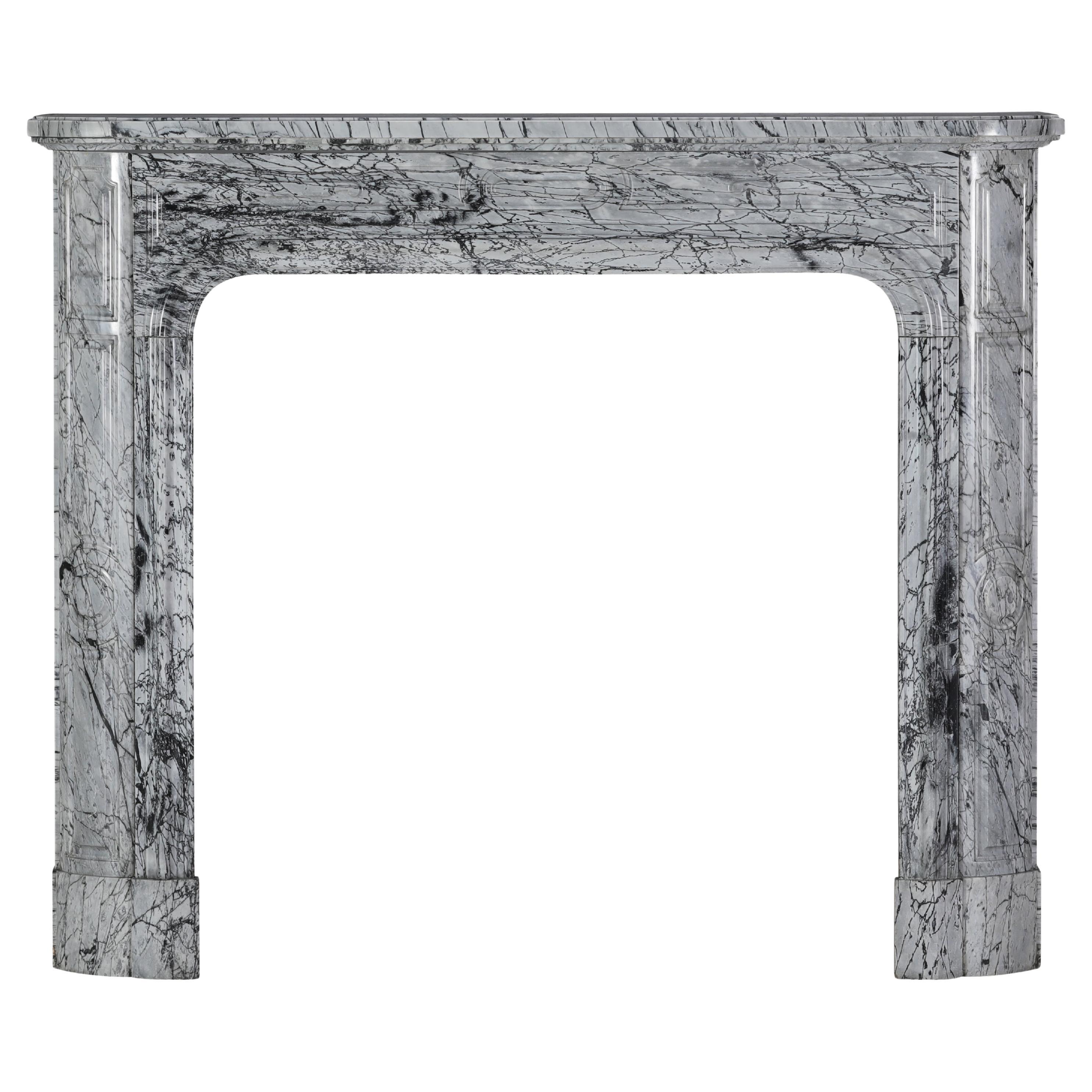 19th-Century Parisian Marble Fireplace in Bleu Fleuri Authentic French Mantel