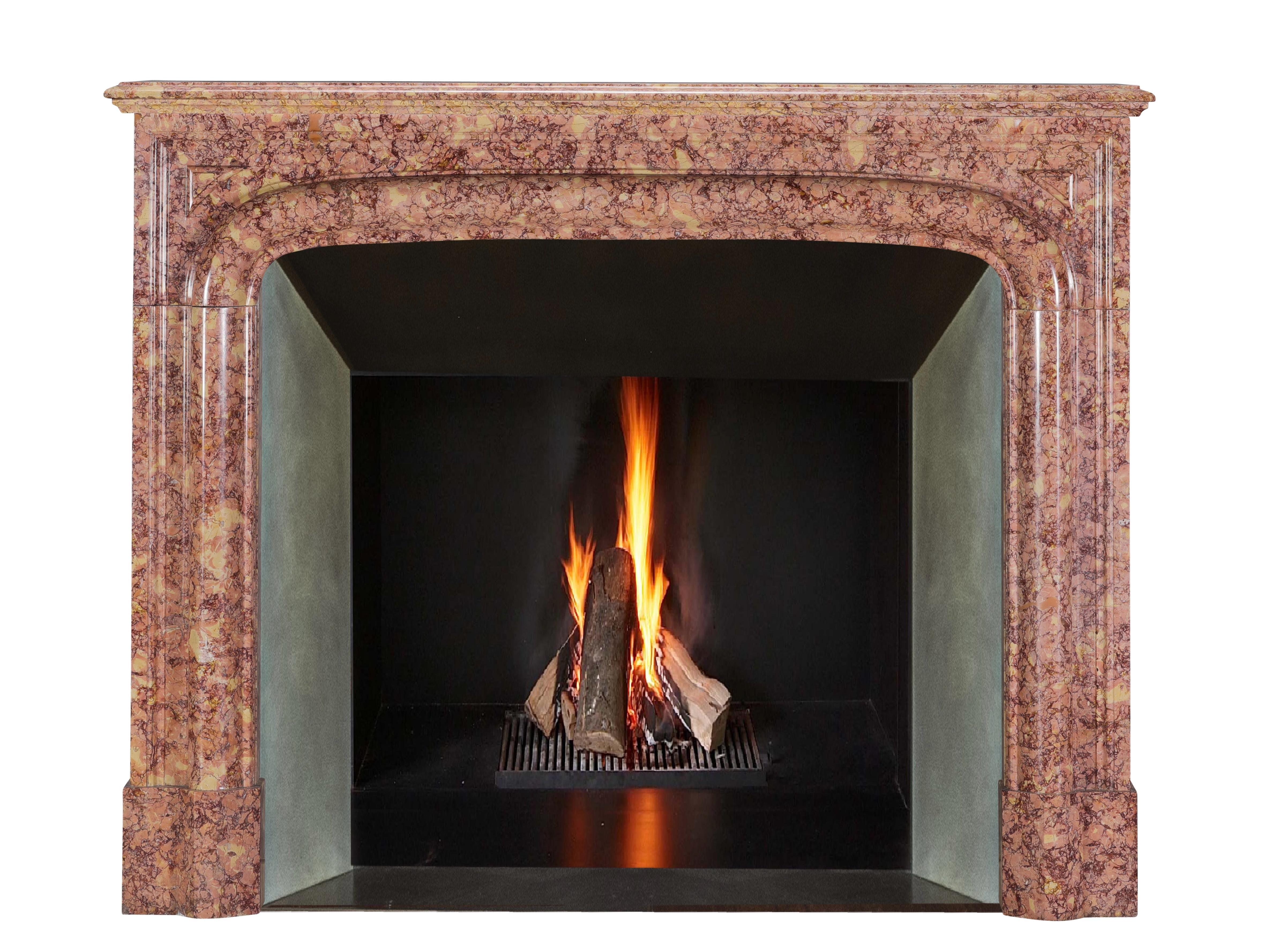 Hand-Carved 19th Century Parisian Style Fireplace Surround In Brocatelle Marble Luxus Design For Sale