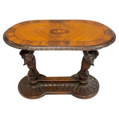 19th Century Parquetry and Marquetry Inlaid Oval Side Table with Swans