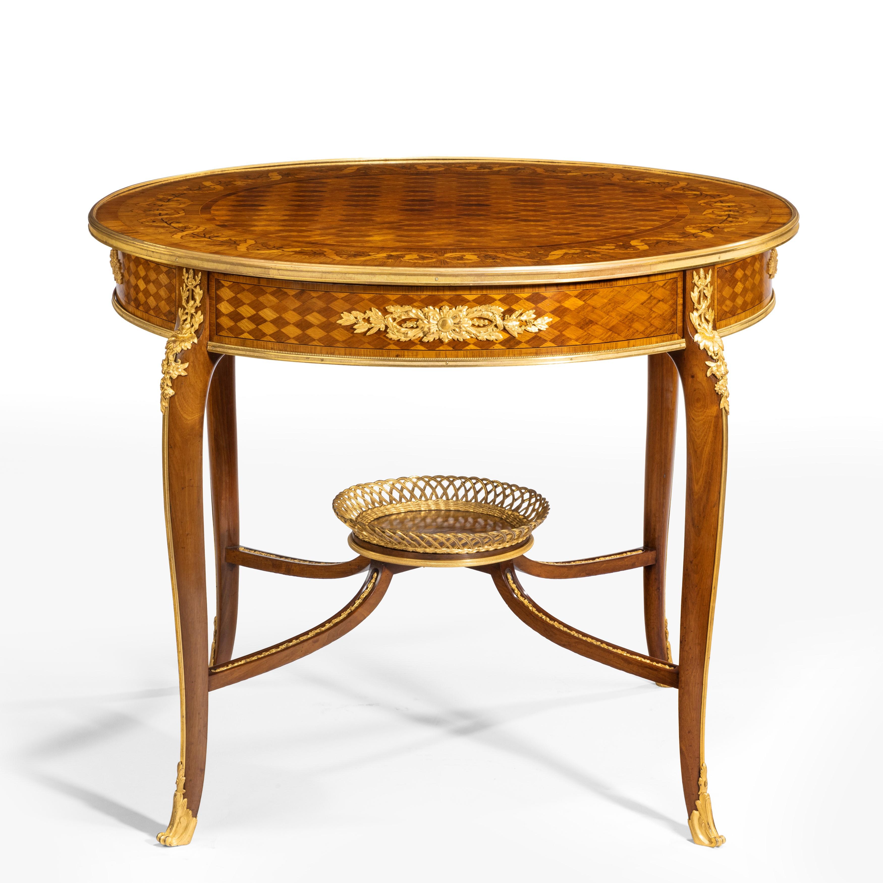 French 19th Century Parquetry Centre Table in the Louis XVI Manner by François Linke For Sale