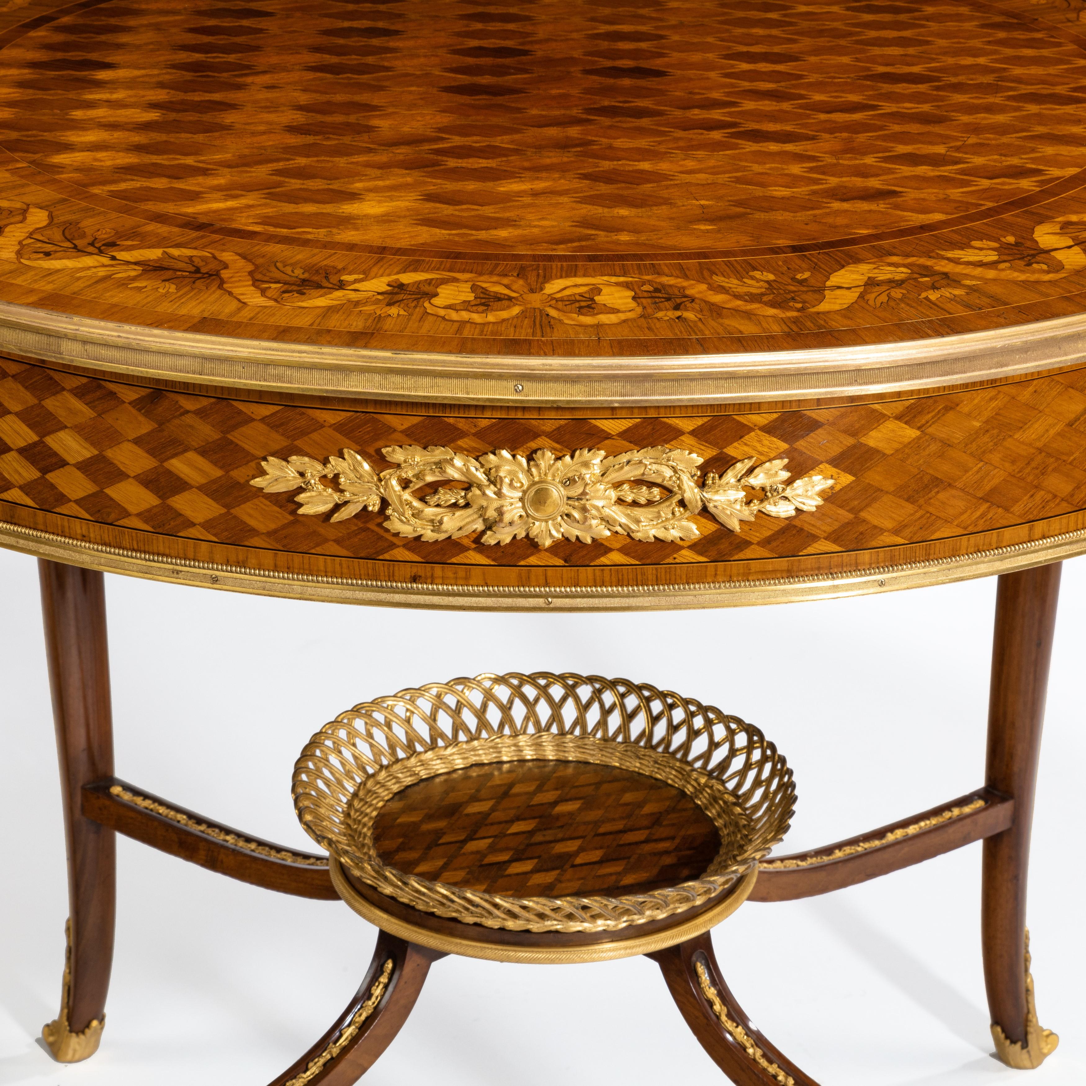 Gilt 19th Century Parquetry Centre Table in the Louis XVI Manner by François Linke For Sale