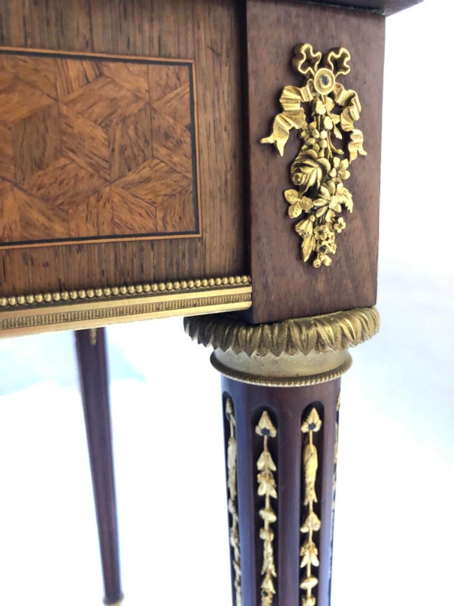 This is a 19th century parquetry inlaid card table with Ormolu gilt bronze mounts. It’s in the French style but more than likely British made circa 1880.


Measures: Height 75 centimeters
Width 60 centimeters
Depth 60 centimeters.