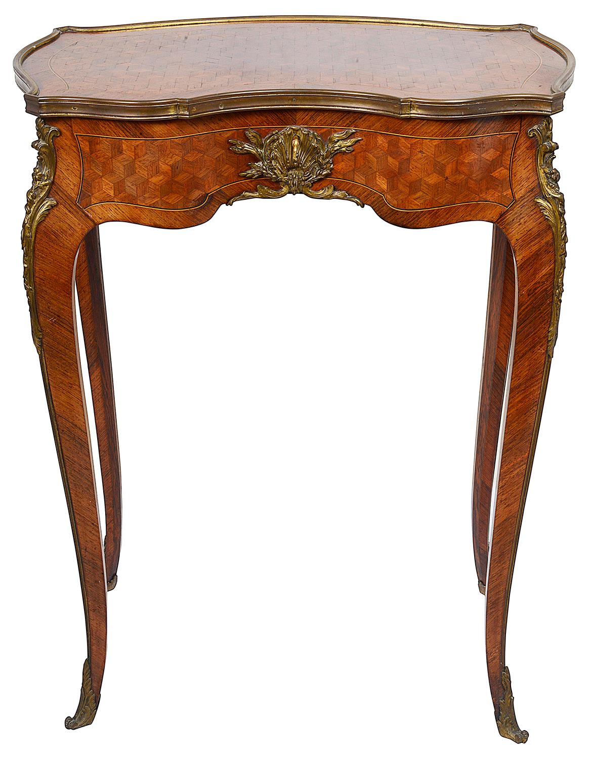 French 19th Century Parquetry Inlaid Side Table, Signed, Linke