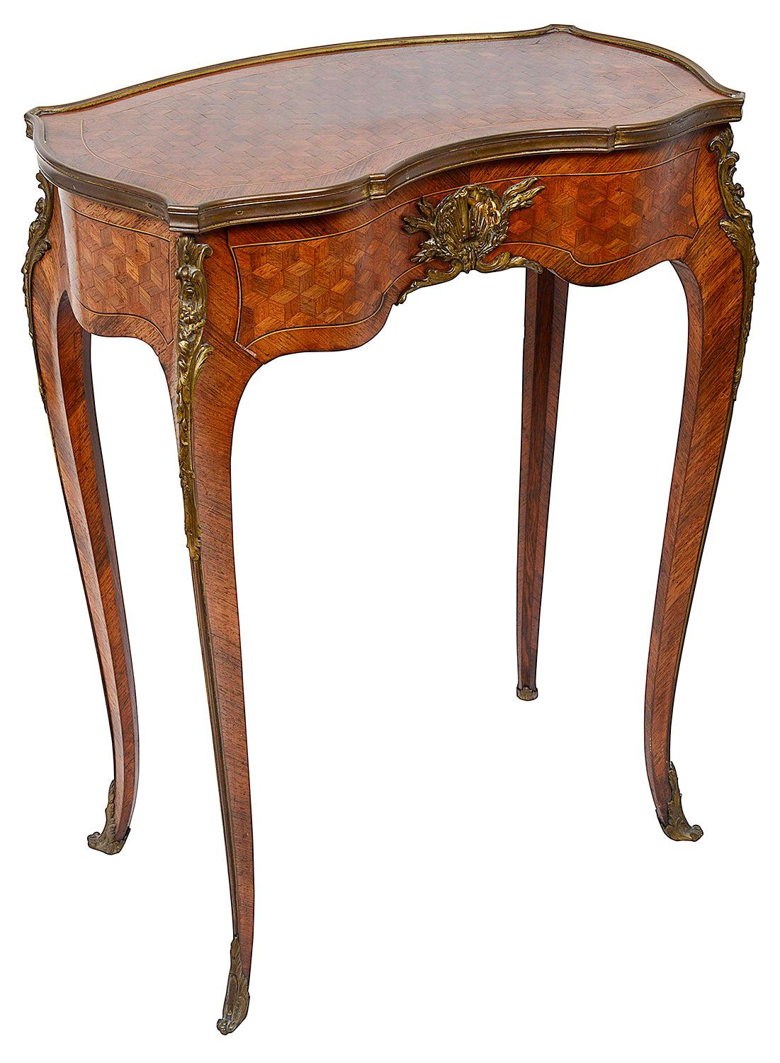 19th Century Parquetry Inlaid Side Table, Signed, Linke