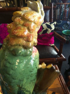 19th Century Parrot Majolica Vase, Delphin Massier