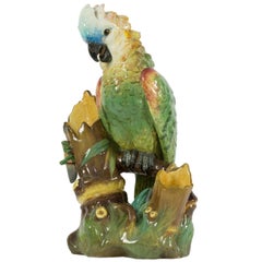 19th Century Parrot Majolica Vase, Delphin Massier