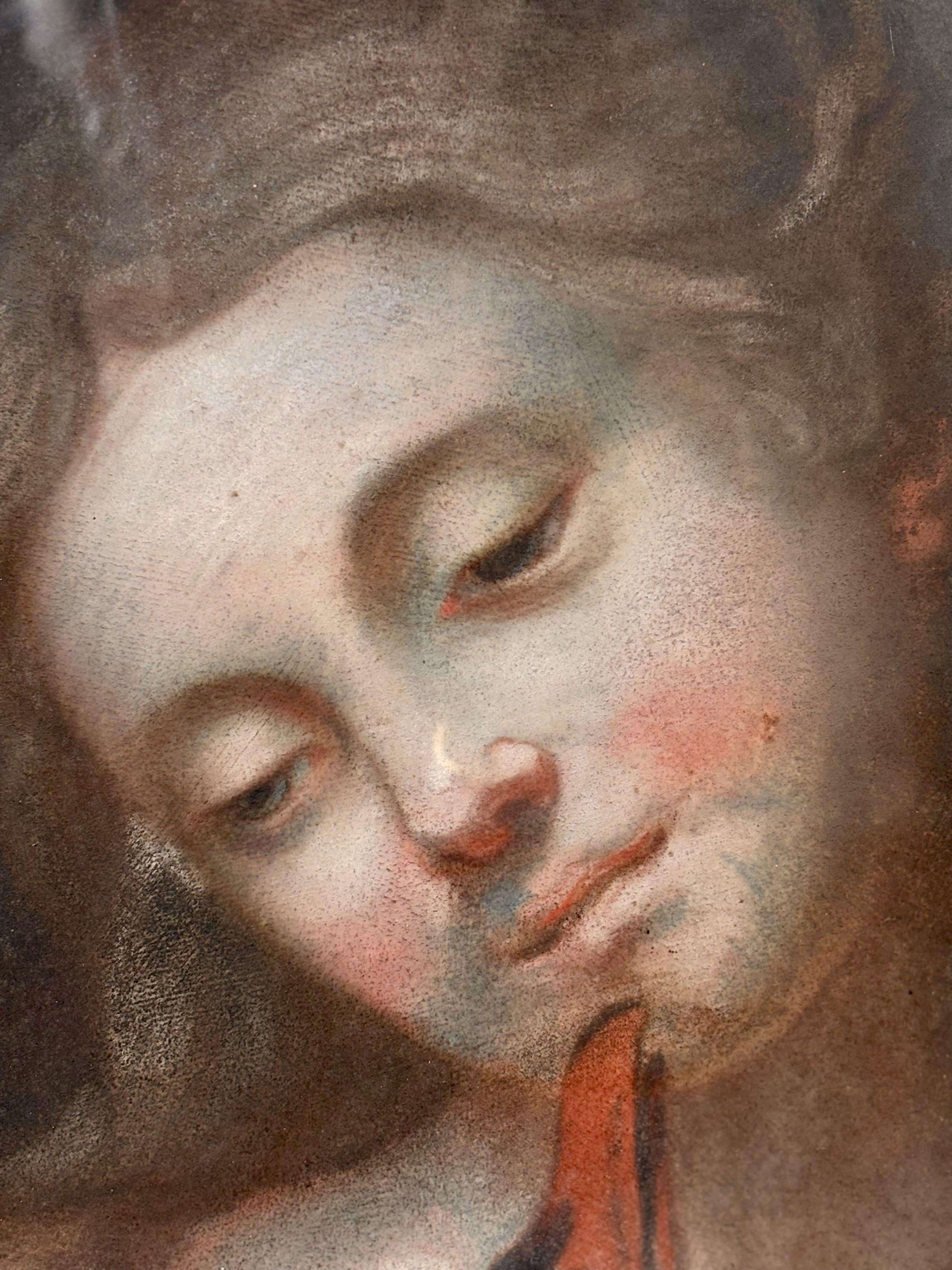 Romantique Pastel du 19e siècle - Léda et le cygne - École française Circa 1820-1840 en vente