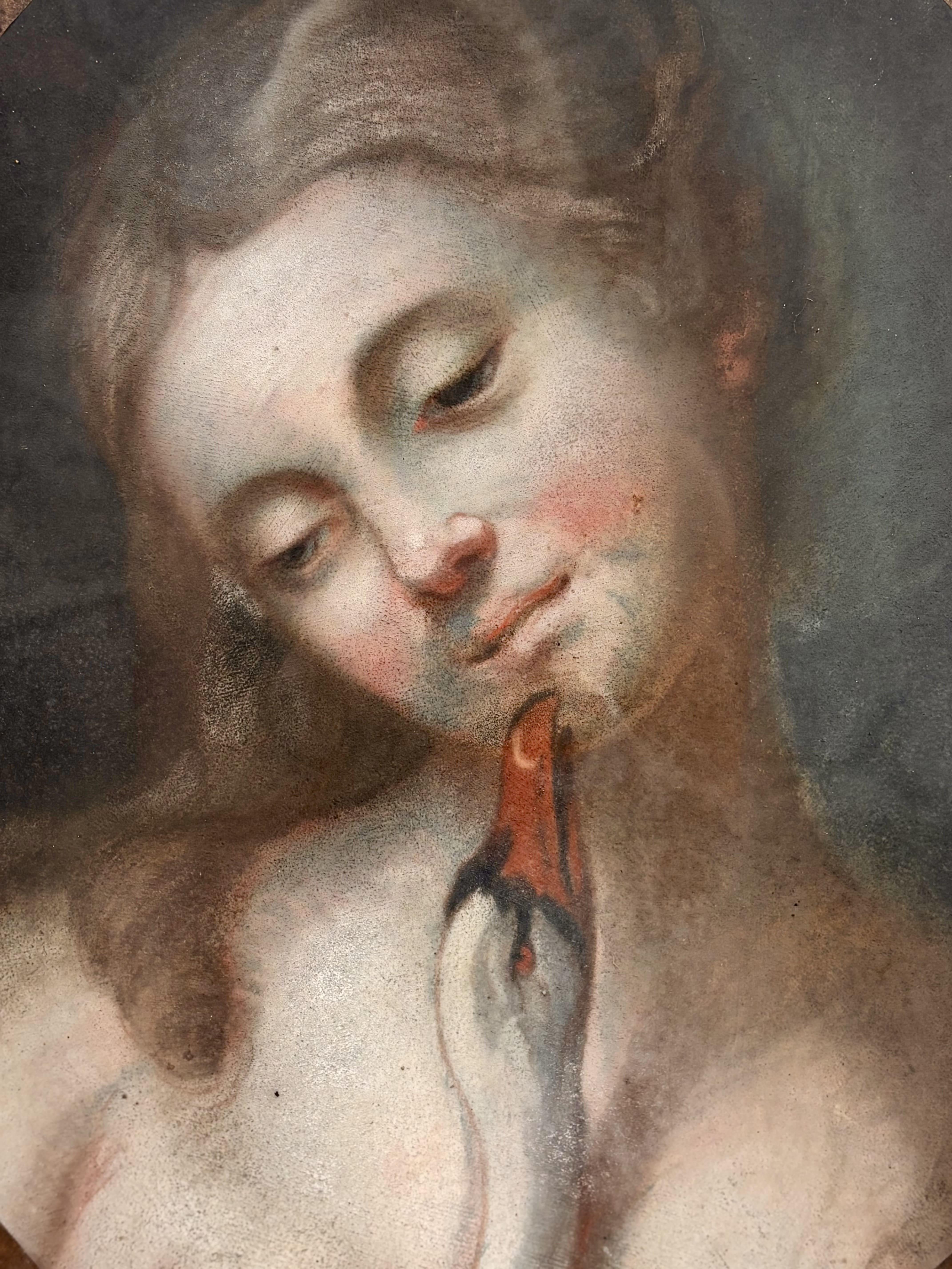 Français Pastel du 19e siècle - Léda et le cygne - École française Circa 1820-1840 en vente