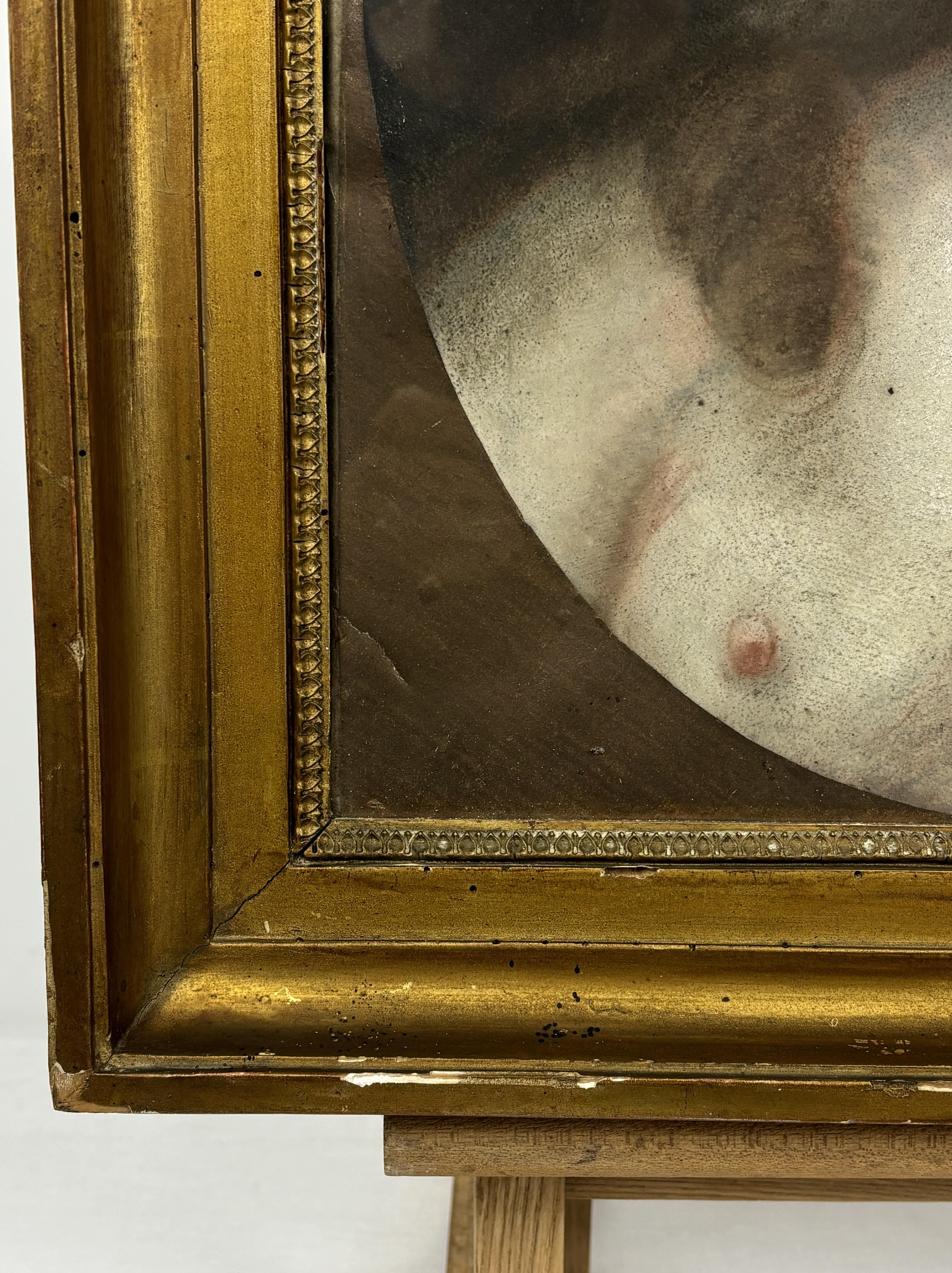 Peint à la main Pastel du 19e siècle - Léda et le cygne - École française Circa 1820-1840 en vente