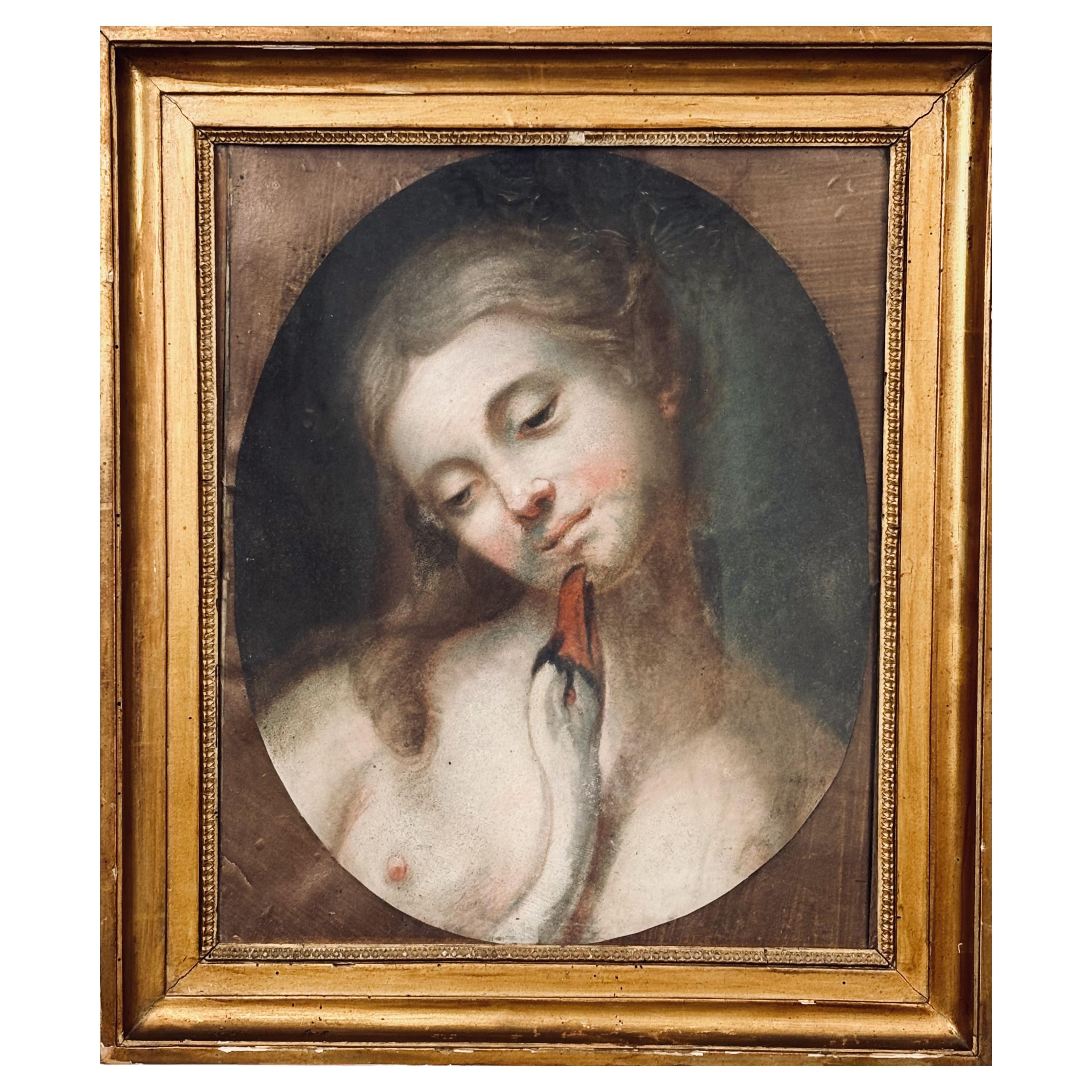Pastel du 19e siècle - Léda et le cygne - École française Circa 1820-1840 en vente