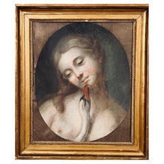 Pastel du 19e siècle - Léda et le cygne - École française Circa 1820-1840
