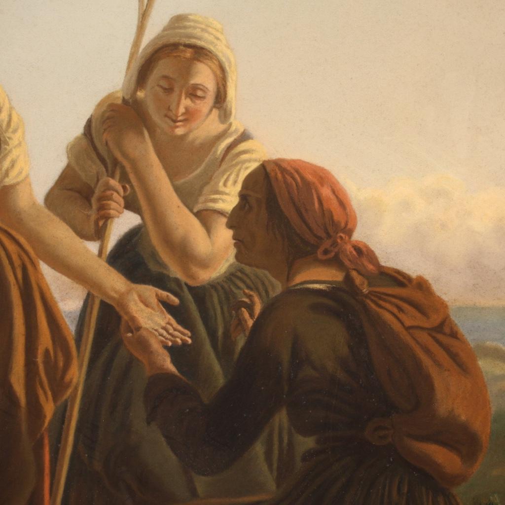 pastel sur papier du XIXe siècle Peinture de scène populaire française, 1880 4