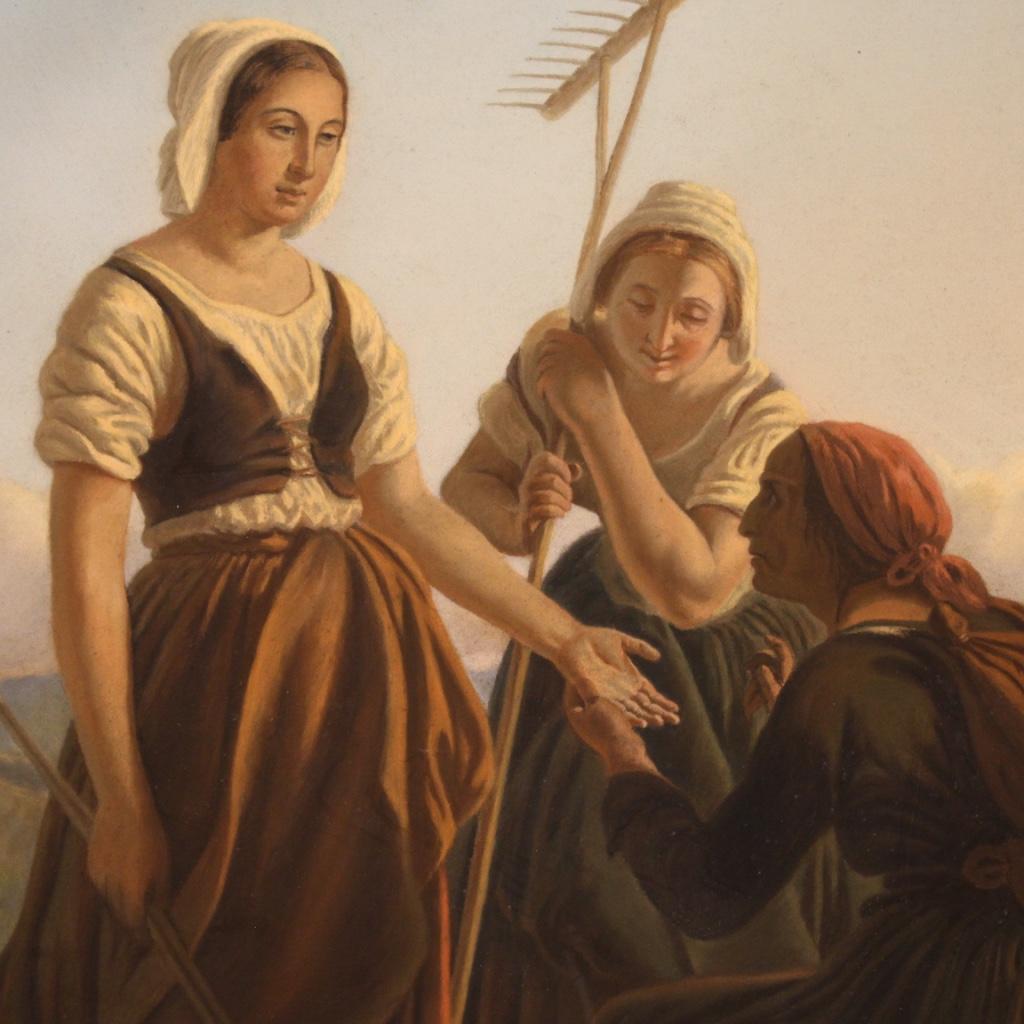 pastel sur papier du XIXe siècle Peinture de scène populaire française, 1880 6