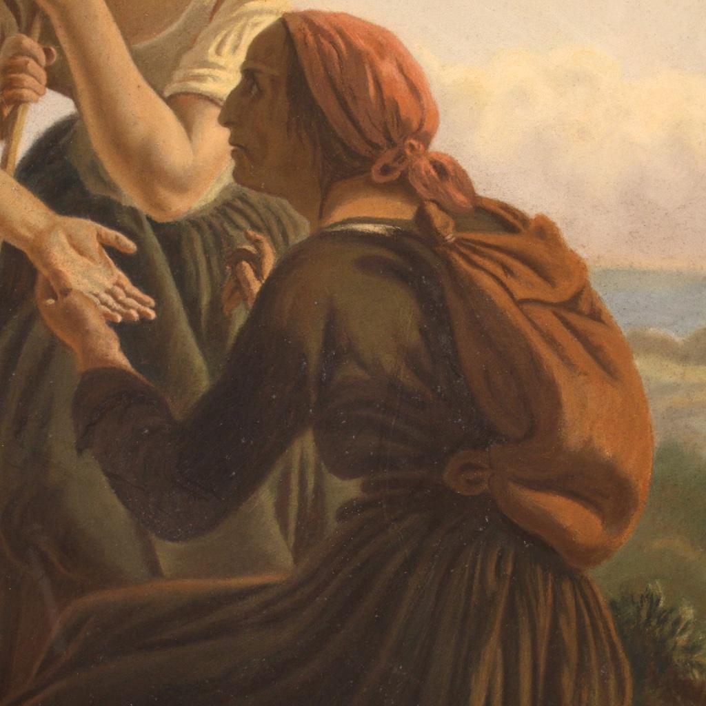 pastel sur papier du XIXe siècle Peinture de scène populaire française, 1880 8