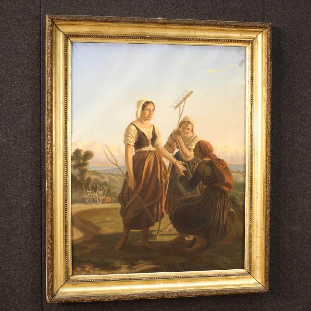 pastel sur papier du XIXe siècle Peinture de scène populaire française, 1880 9
