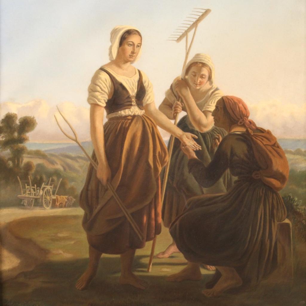 French pastel sur papier du XIXe siècle Peinture de scène populaire française, 1880
