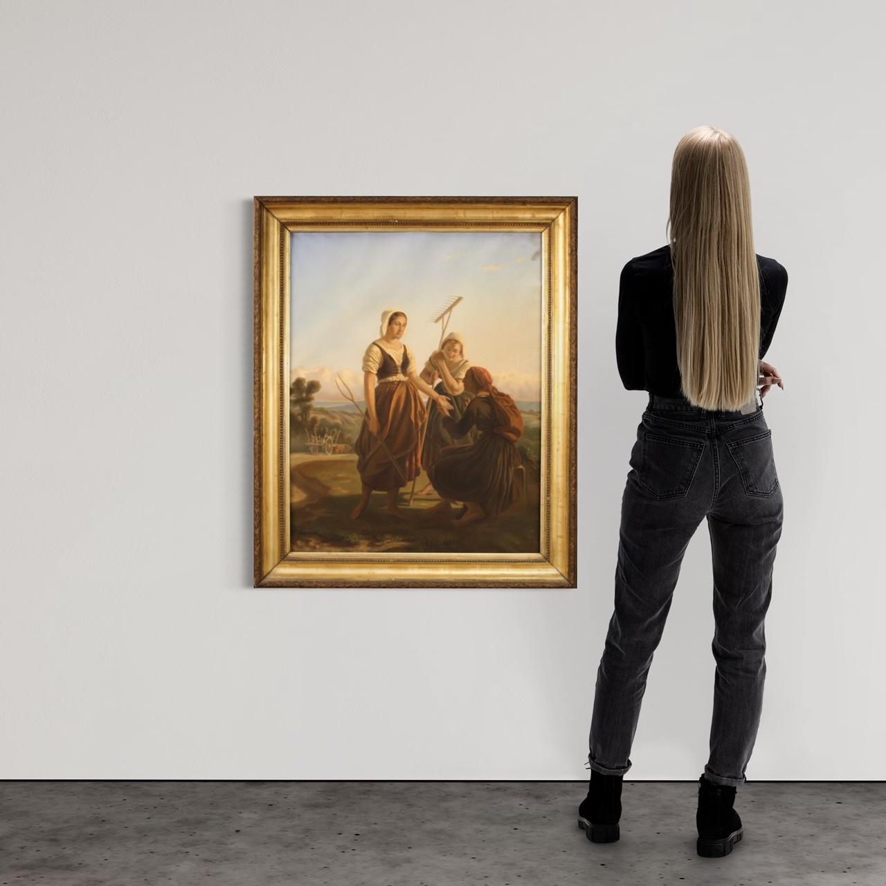 pastel sur papier du XIXe siècle Peinture de scène populaire française, 1880 Bon état à Vicoforte, Piedmont