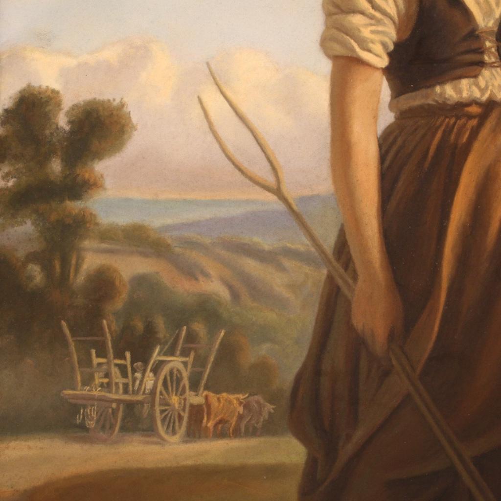pastel sur papier du XIXe siècle Peinture de scène populaire française, 1880 2