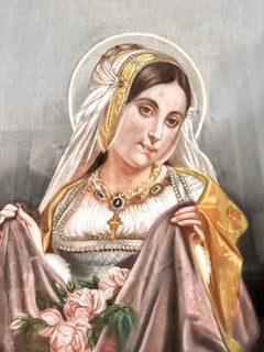 19th century-pastel– Saint of the “Miracle of the Roses” – antique gilded frame