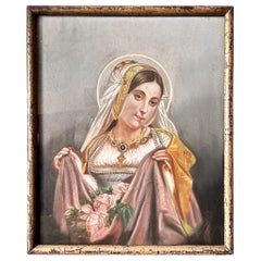 19th century-pastel– Saint of the “Miracle of the Roses” – antique gilded frame