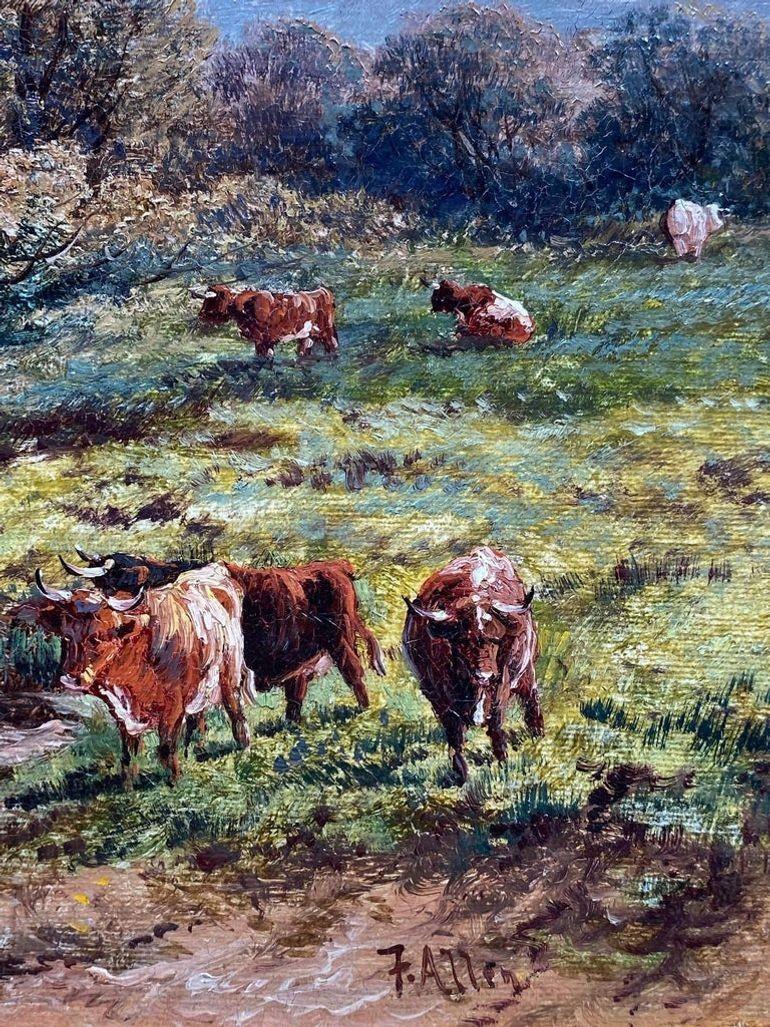 Pintura al óleo del siglo XIX Paisaje pastoral de F. Allen en venta 4