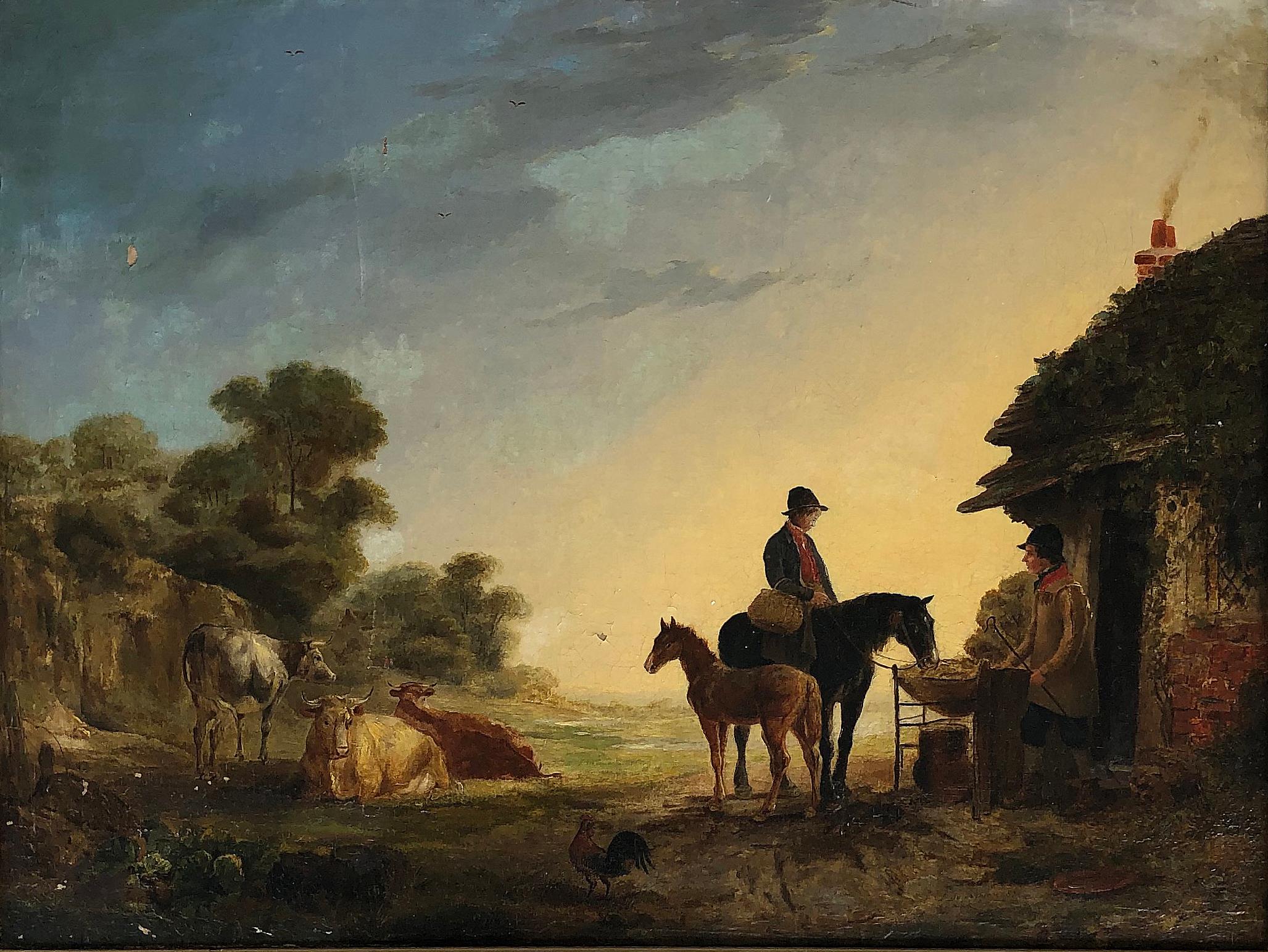 19th century pastoral landscape oil painting, horses and cows

Offered for sale is a fine antique 19th century oil painting on canvas depicting horses and cows grazing in the European country-side. The painting is a generous size and is presented