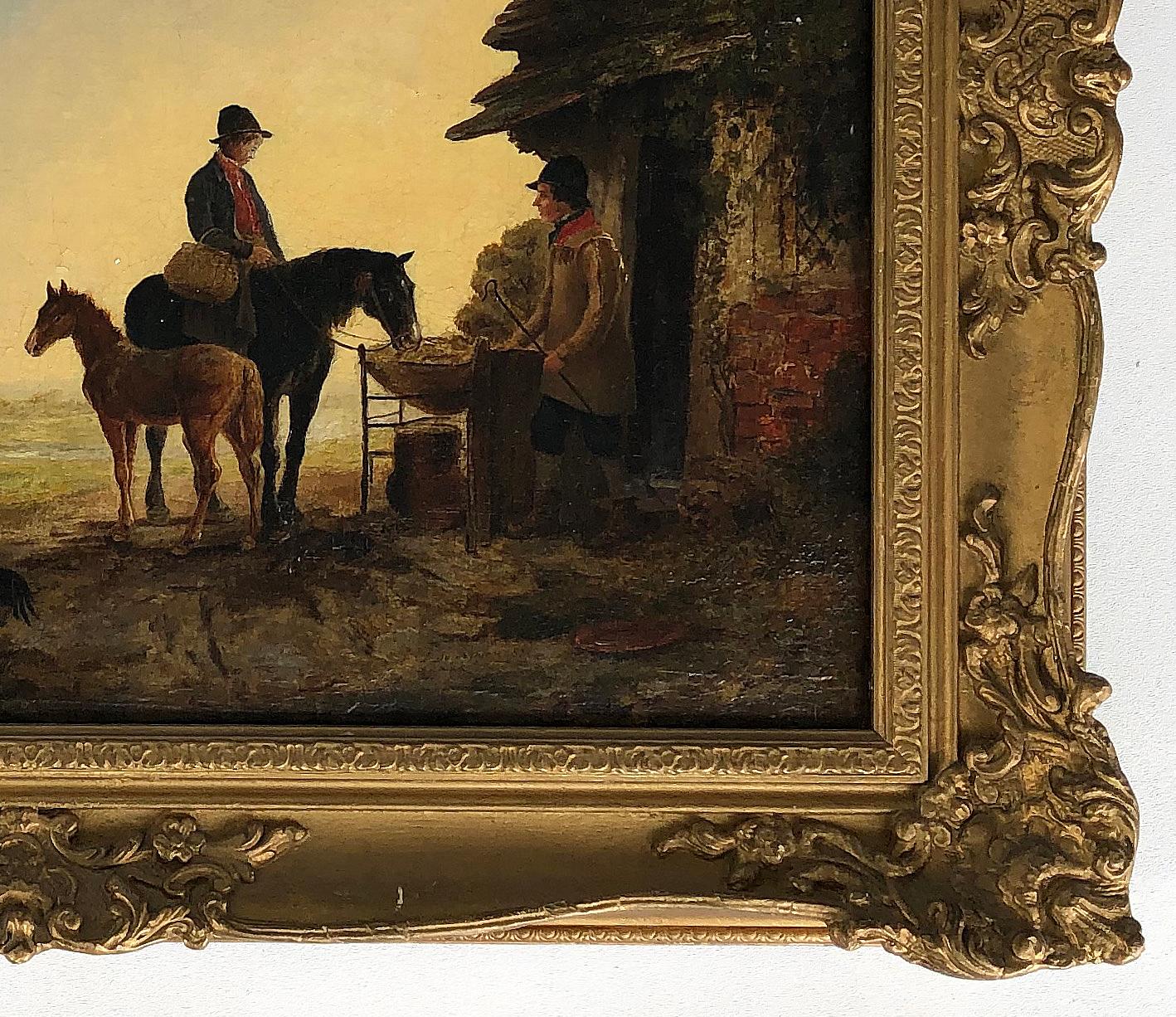 19th Century Pastoral Landscape Oil Painting, Horses and Cows 1