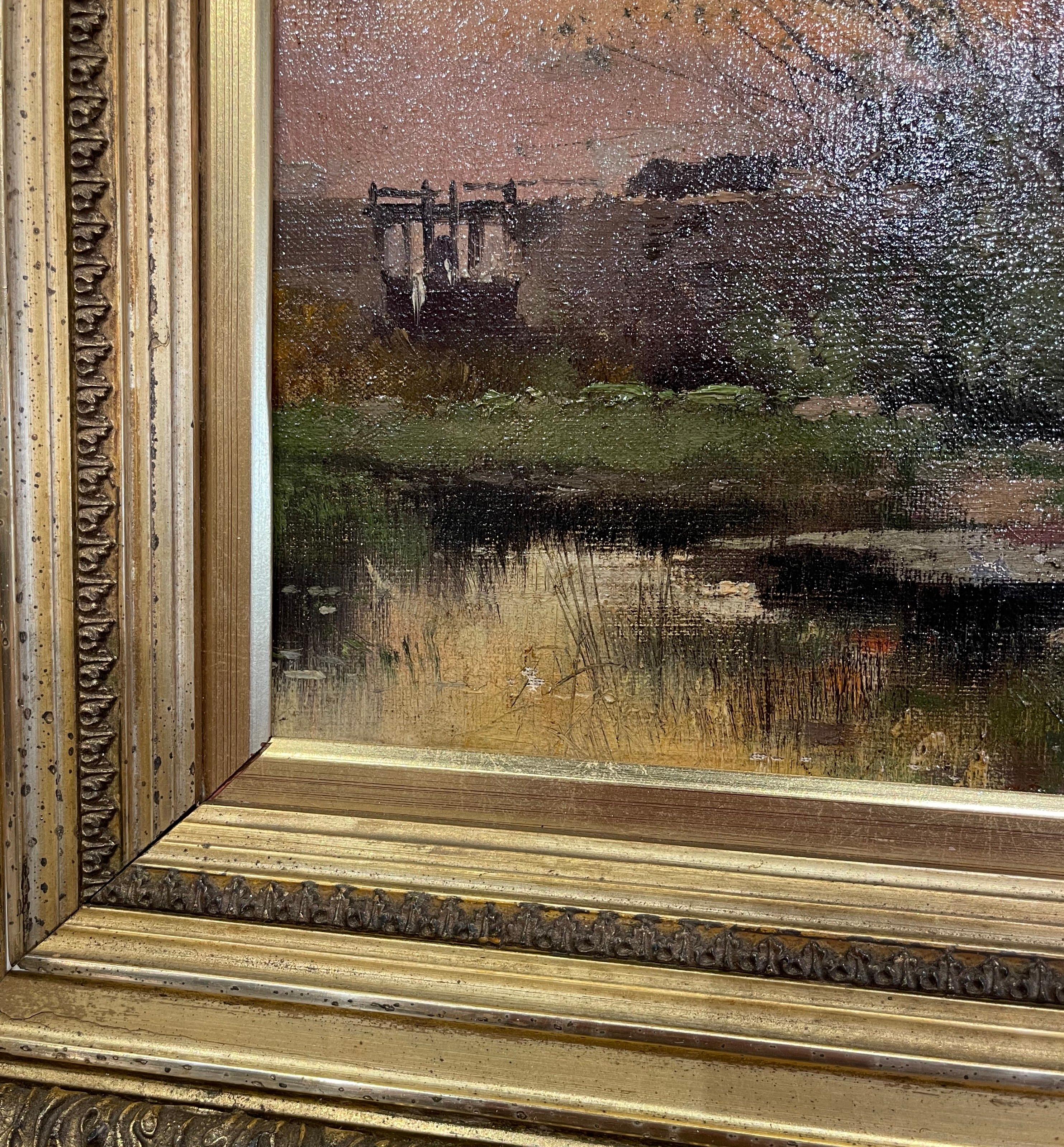 Canvas 19th Century Pastoral Oil Painting in Carved Gilt Frame Signed E. Galien-Laloue For Sale