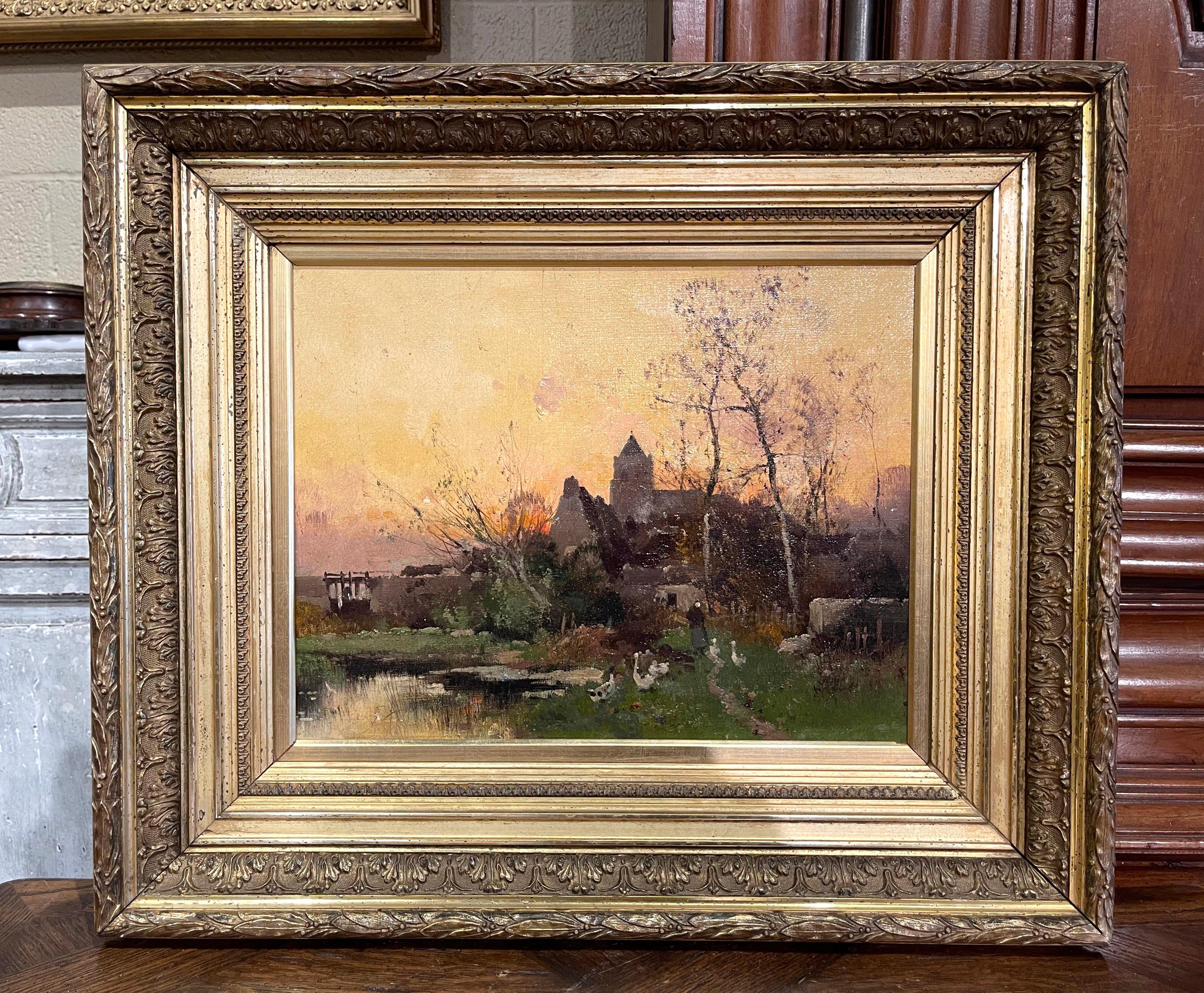 19th Century Pastoral Oil Painting in Carved Gilt Frame Signed E. Galien-Laloue For Sale 1