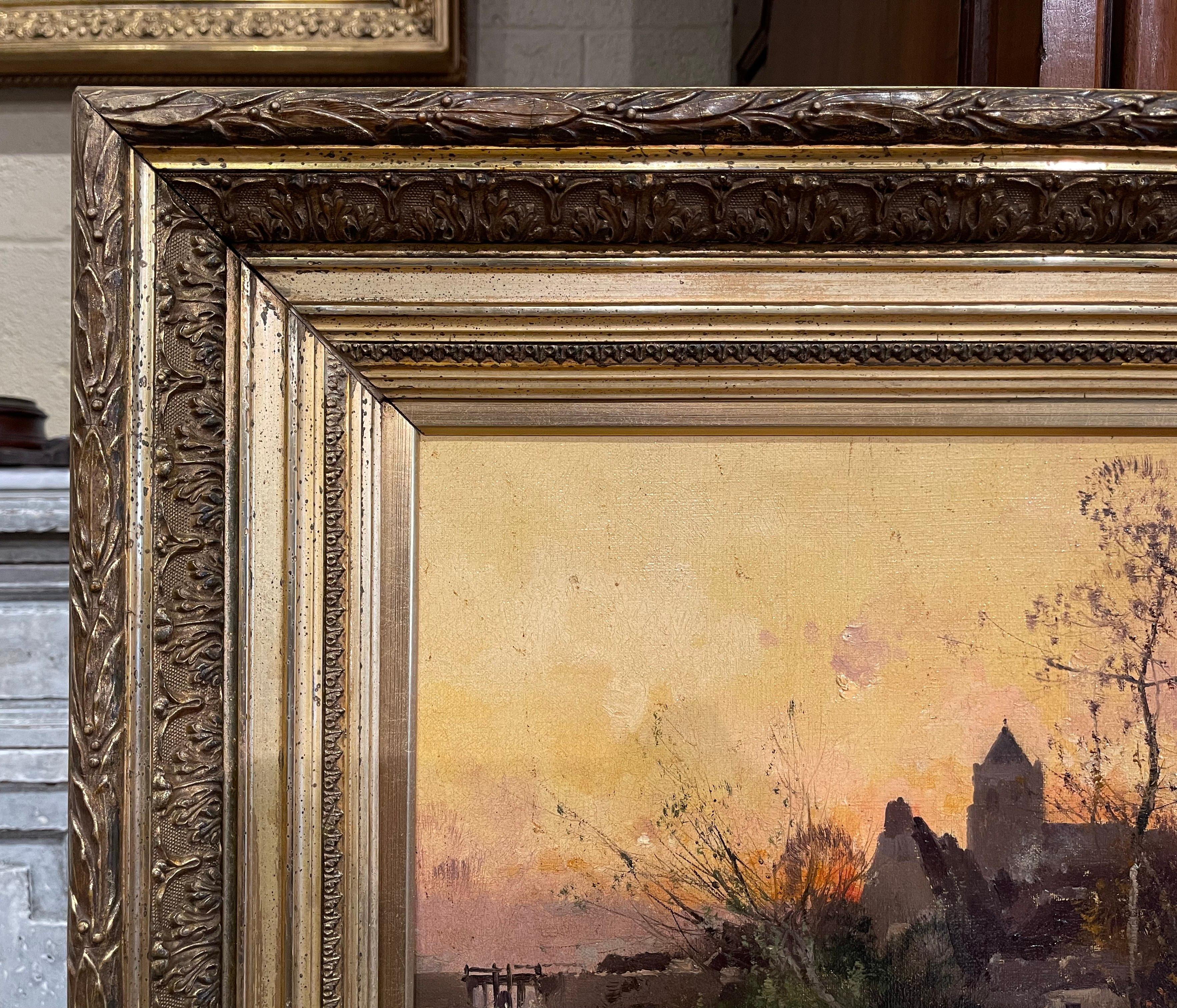 19th Century Pastoral Oil Painting in Carved Gilt Frame Signed E. Galien-Laloue For Sale 2