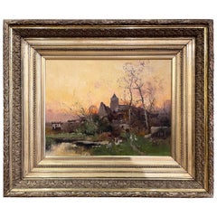 Pastoral-Ölgemälde des 19. Jahrhunderts in geschnitztem, vergoldetem Rahmen, signiert E. Galien-Laloue