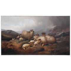 19th Century Pastoral Painting: "Highland Sheep"