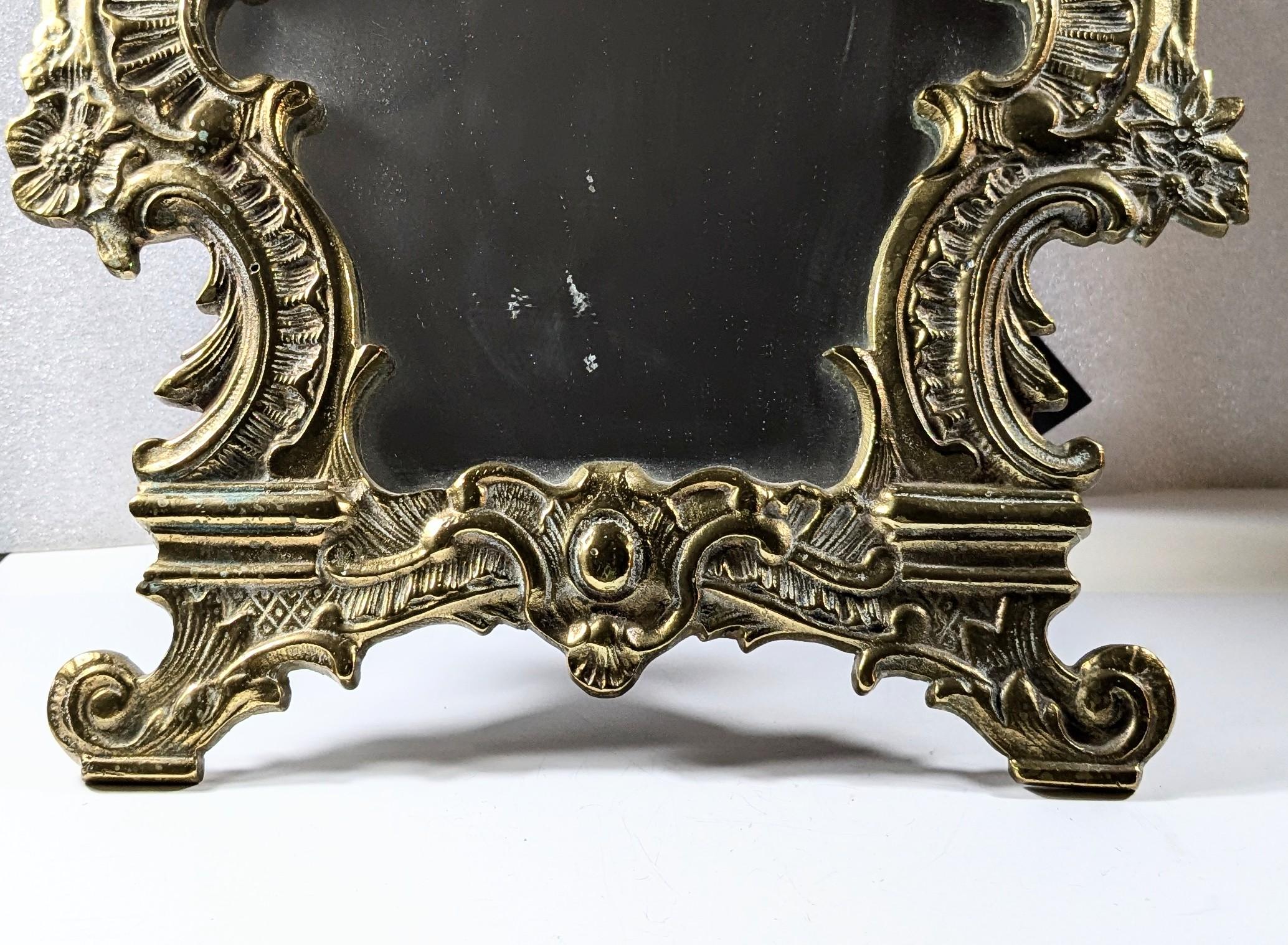 Miroir de courtoisie en laiton patiné du XIXe siècle Bon état - En vente à BILBAO, ES