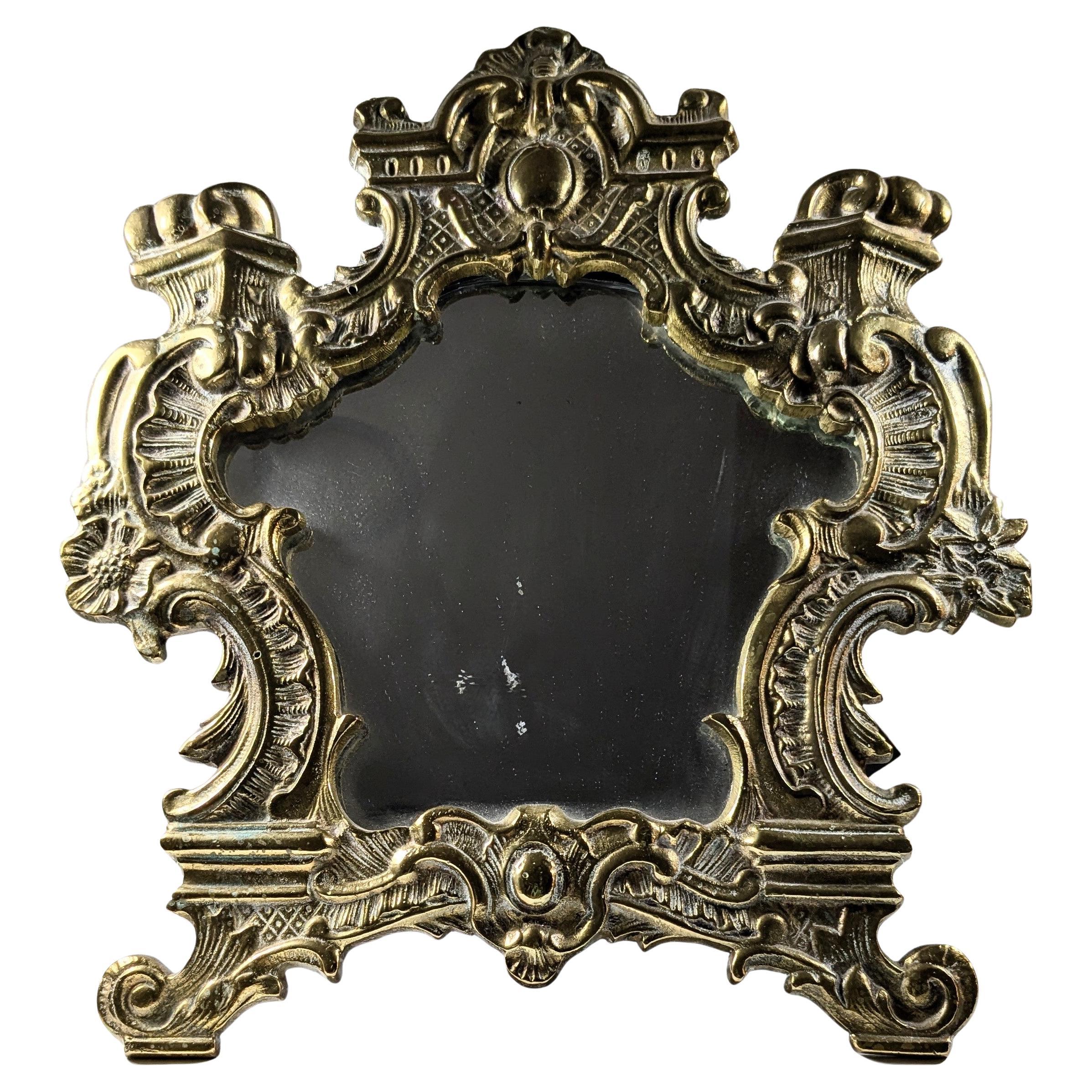 19th Century Patinated Brass Vanity Mirror