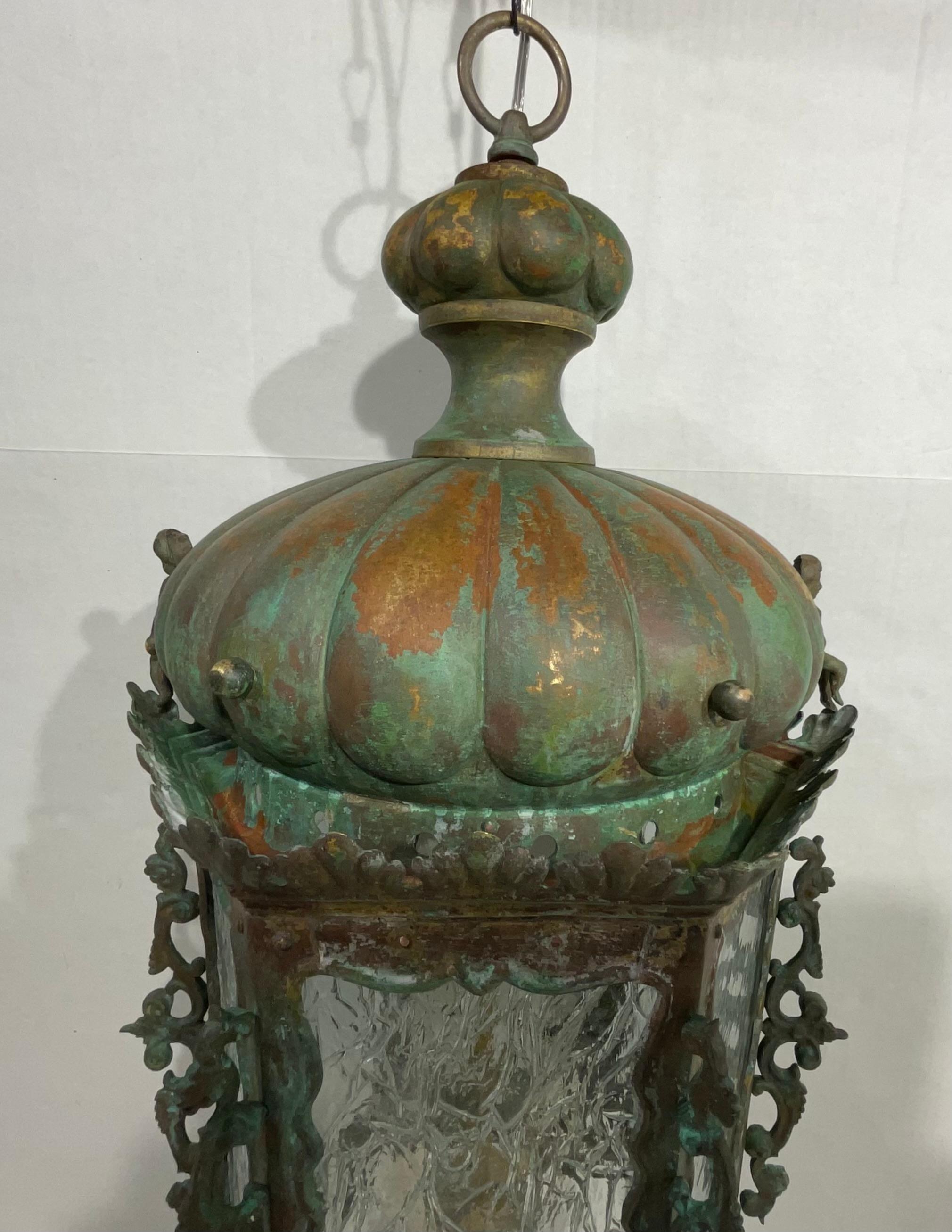19th Century Bronze And Copper Chandelier Or Pendant  For Sale 7
