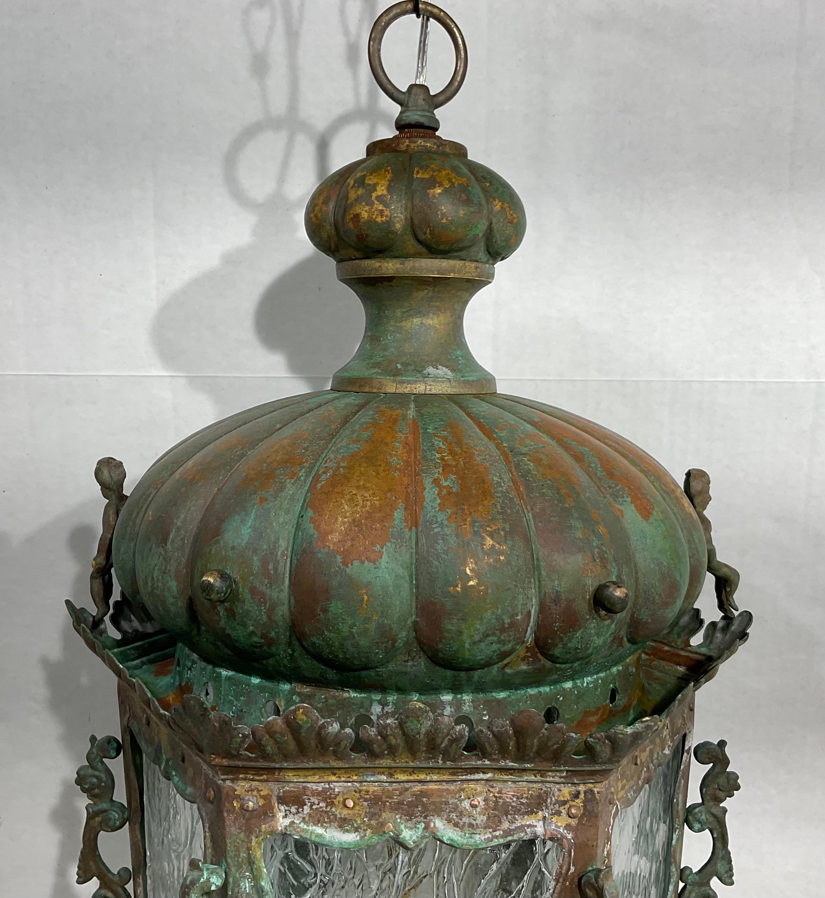 19th Century Bronze And Copper Chandelier Or Pendant  For Sale 8