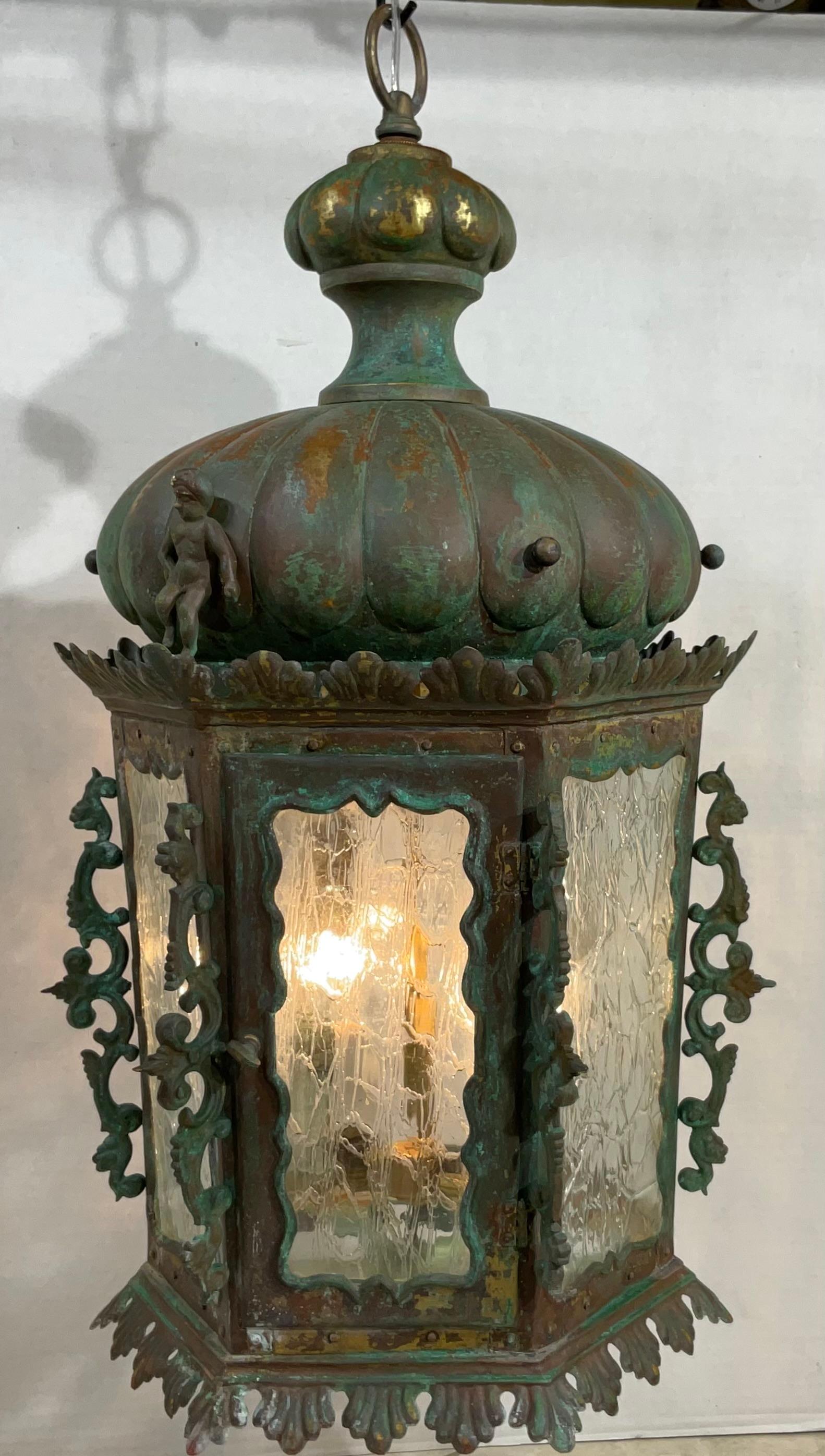 Hand-Crafted 19th Century Bronze And Copper Chandelier Or Pendant  For Sale