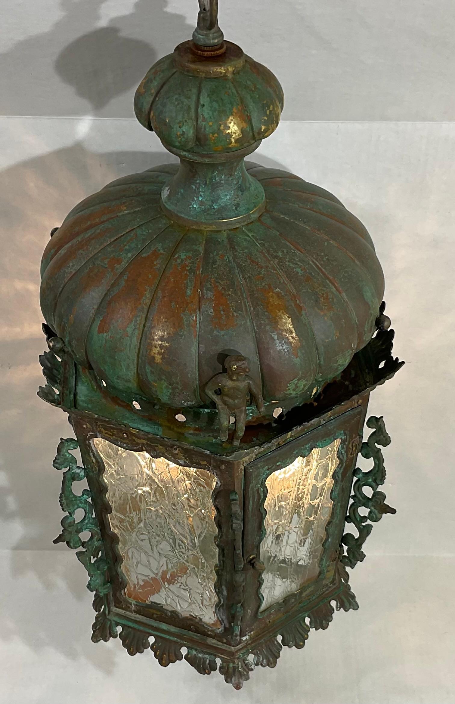 19th Century Bronze And Copper Chandelier Or Pendant  In Good Condition For Sale In Delray Beach, FL