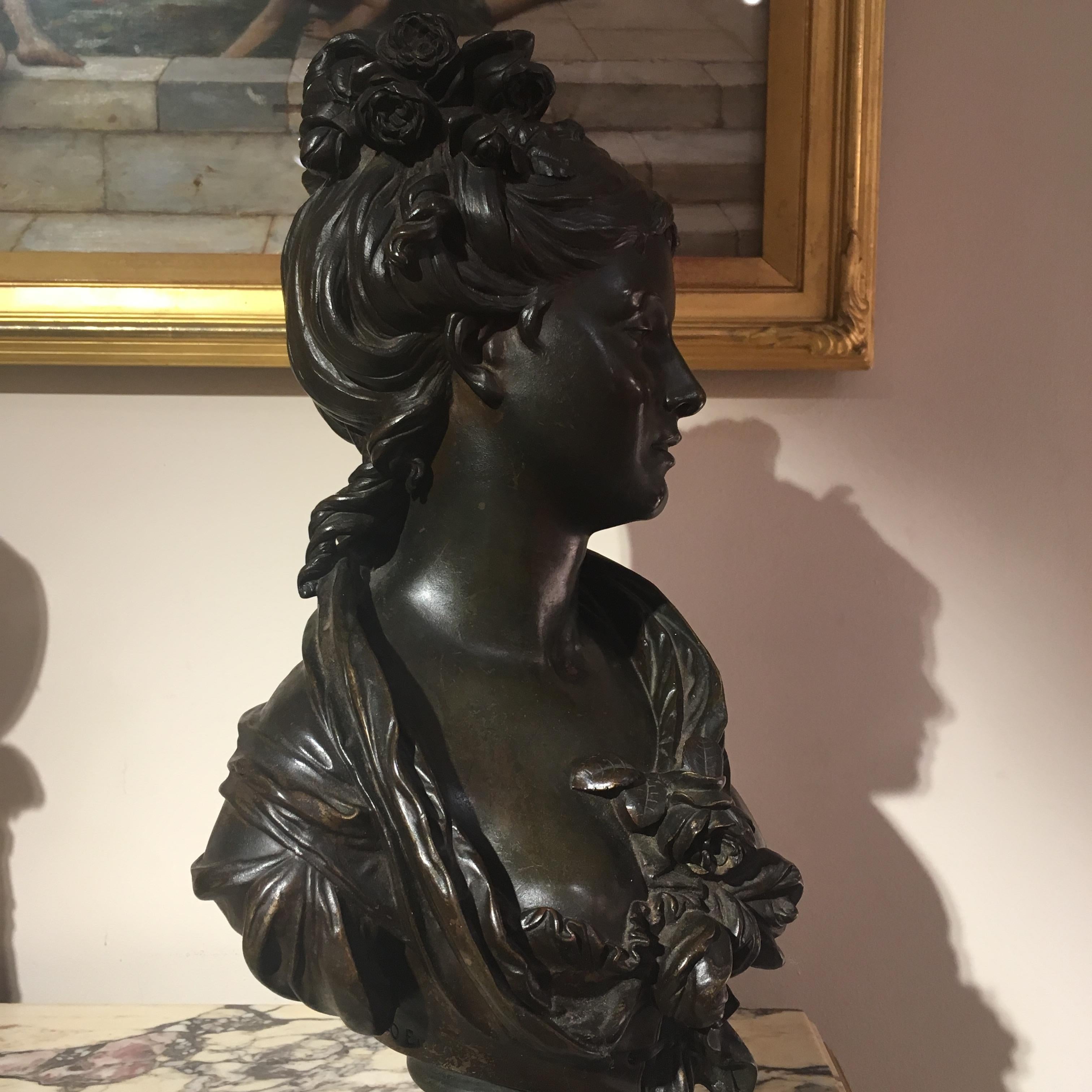 19th Century Patinated Bronze Bust of a Maiden by Jean-Louis Grégoire 2