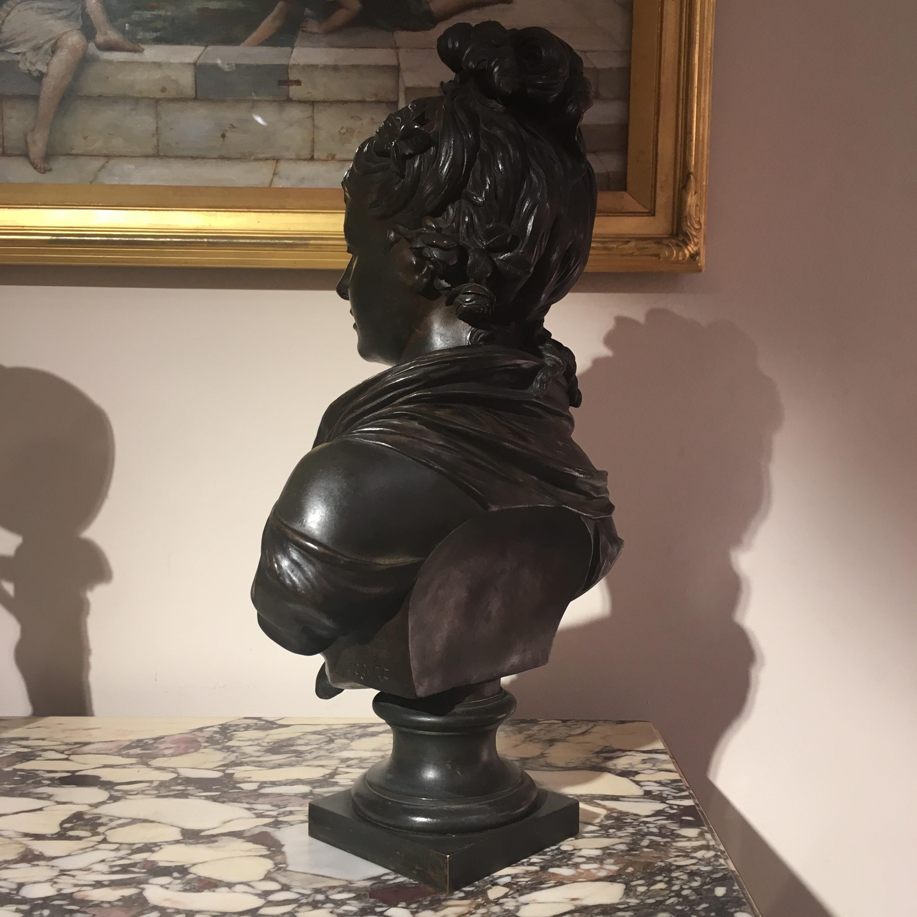 19th Century Patinated Bronze Bust of a Maiden by Jean-Louis Grégoire In Excellent Condition In London, GB