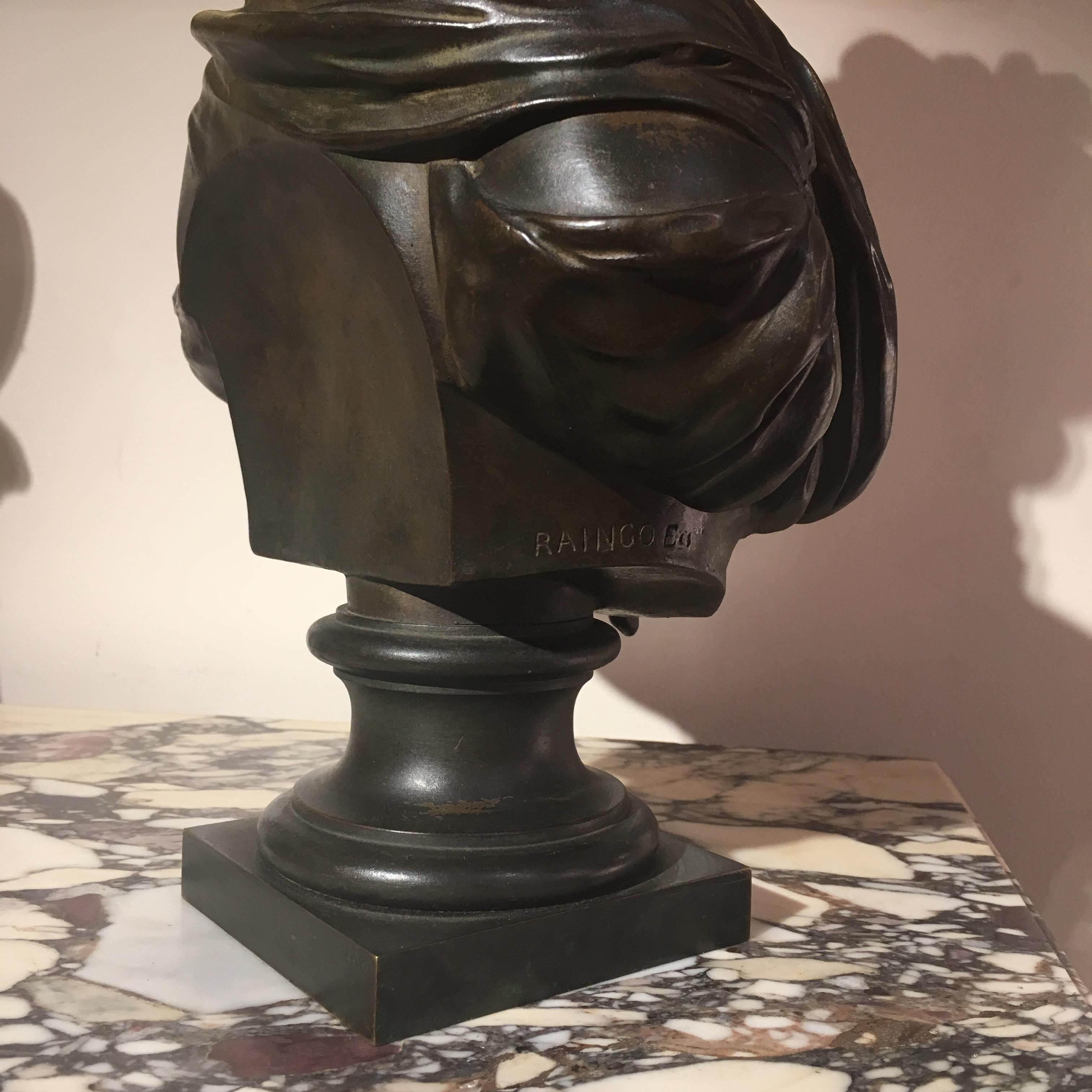 19th Century Patinated Bronze Bust of a Maiden by Jean-Louis Grégoire 1