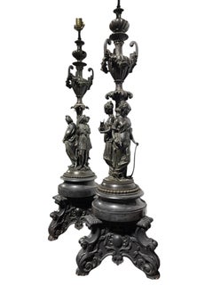 19th Century Patinated Bronze Figural Lamps, a Pair