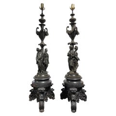 19th Century Patinated Bronze Figural Lamps, a Pair
