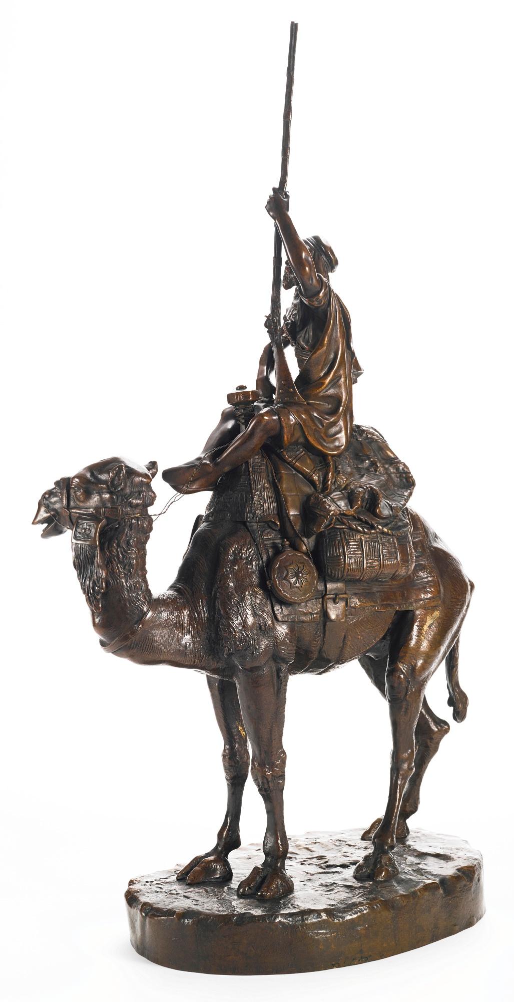Patinated bronze orientalist sculpture Arab warrioron a Camel by Emile Pinédo.

Artist: Emile Pinédo (French, 1840-1916)
signed Pinédo with the bronze Garanti au Titre seal, titled
bronze, brown patina
Origin: French
Date: 19th century
height