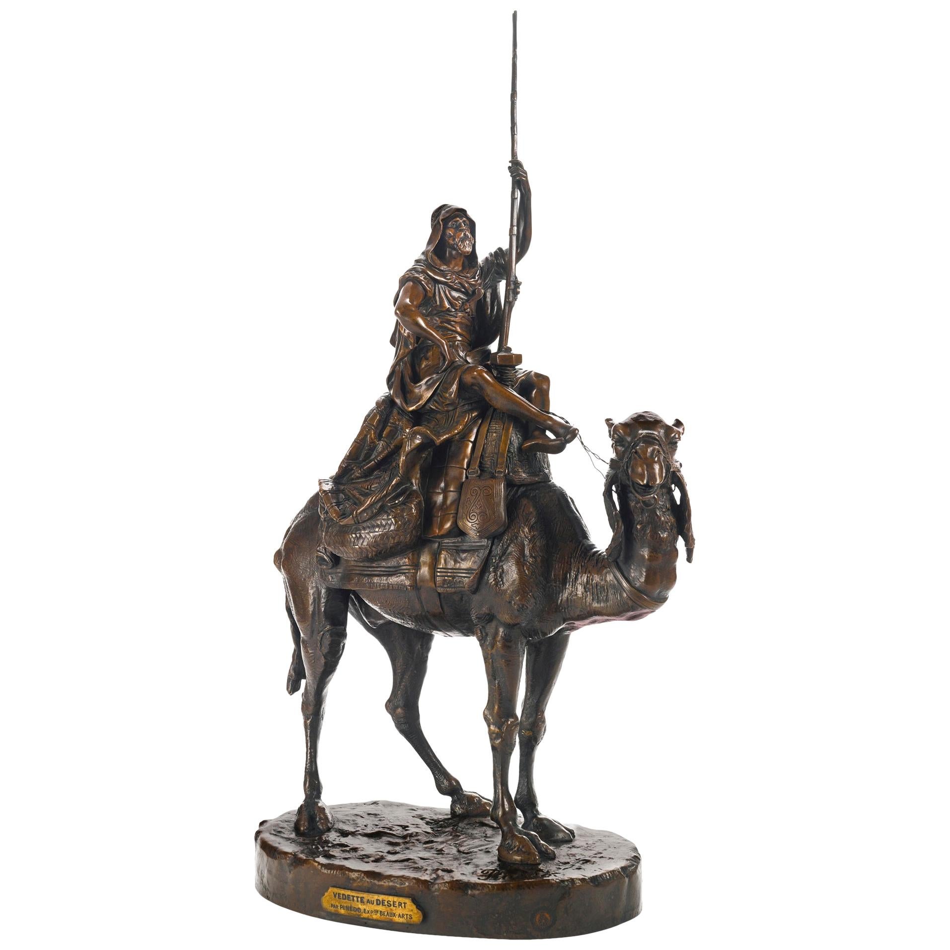 19th Century Patinated Bronze Orientalist Sculpture Arab Warrior on a Camel