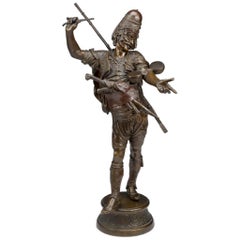 Sculpture orientaliste en bronze patiné d'un guerrier ottoman par Emile Guillemin